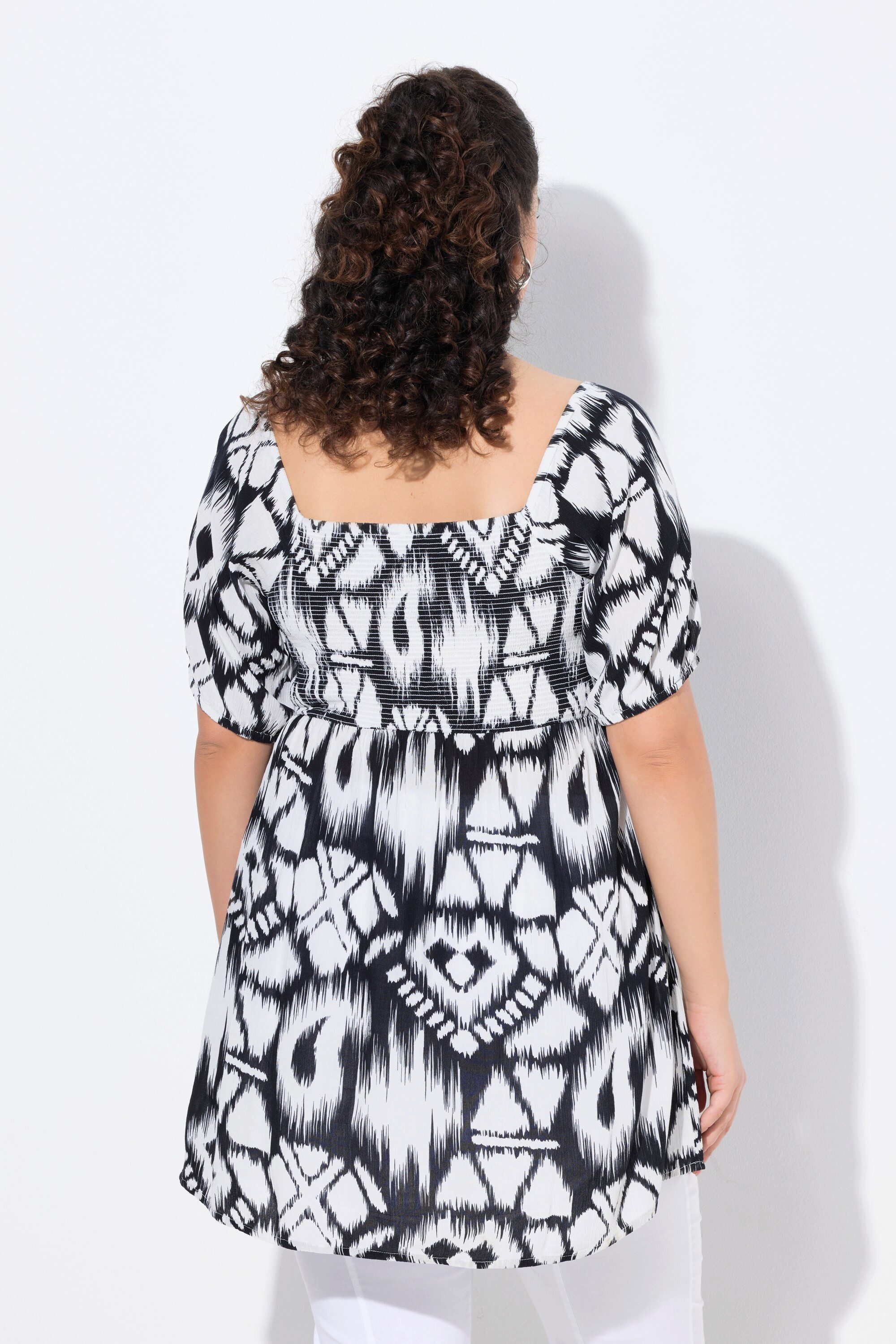 Ulla Popken Spitzenbluse Smokbluse A-Linie Carree-Ausschnitt Halbarm