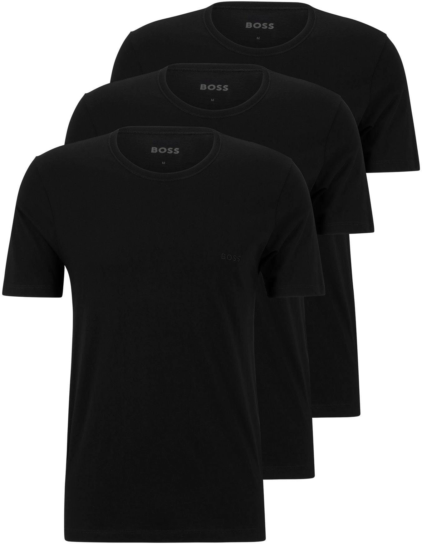 T-Shirt black001 Logo-Print mit (3er-Pack) T-Shirt BOSS Rundhals dezentem BOSS