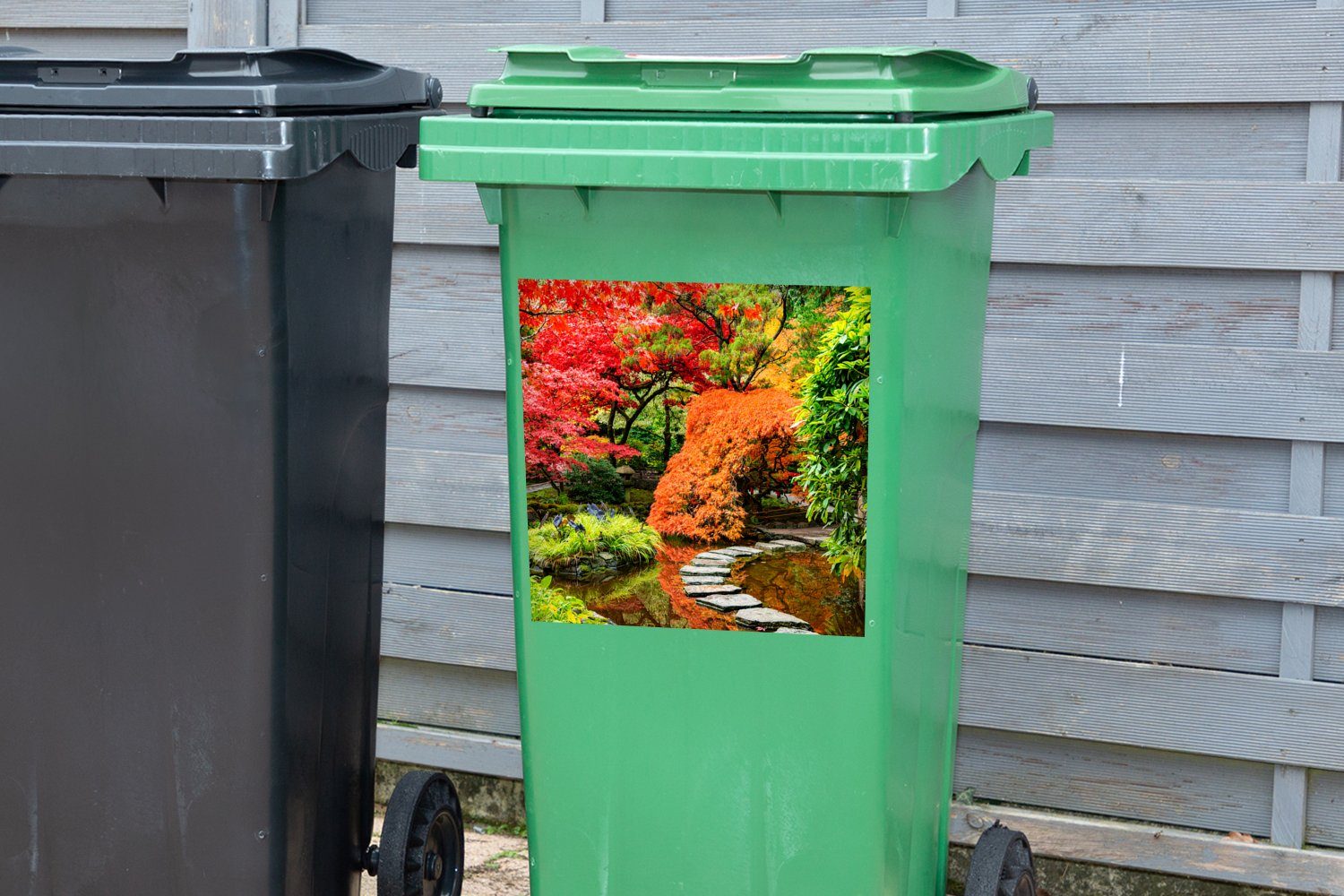 Steine - Weg MuchoWow Mülleimer-aufkleber, Wandsticker - Mülltonne, - - St), Sticker, Container, Abfalbehälter Natur Bäume Japanisch (1