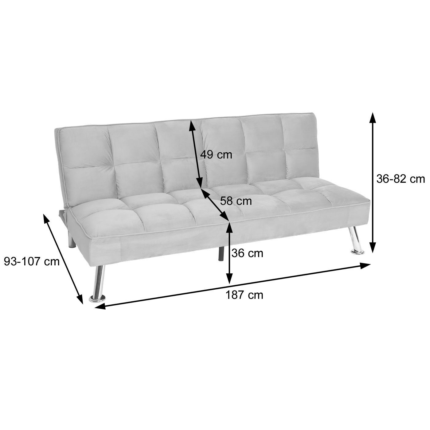 MCW Sofa MCW-K21, Mit verstellbare | schwarz Rückenlehne, schwarz Schlaffunktion, Nosagfederung