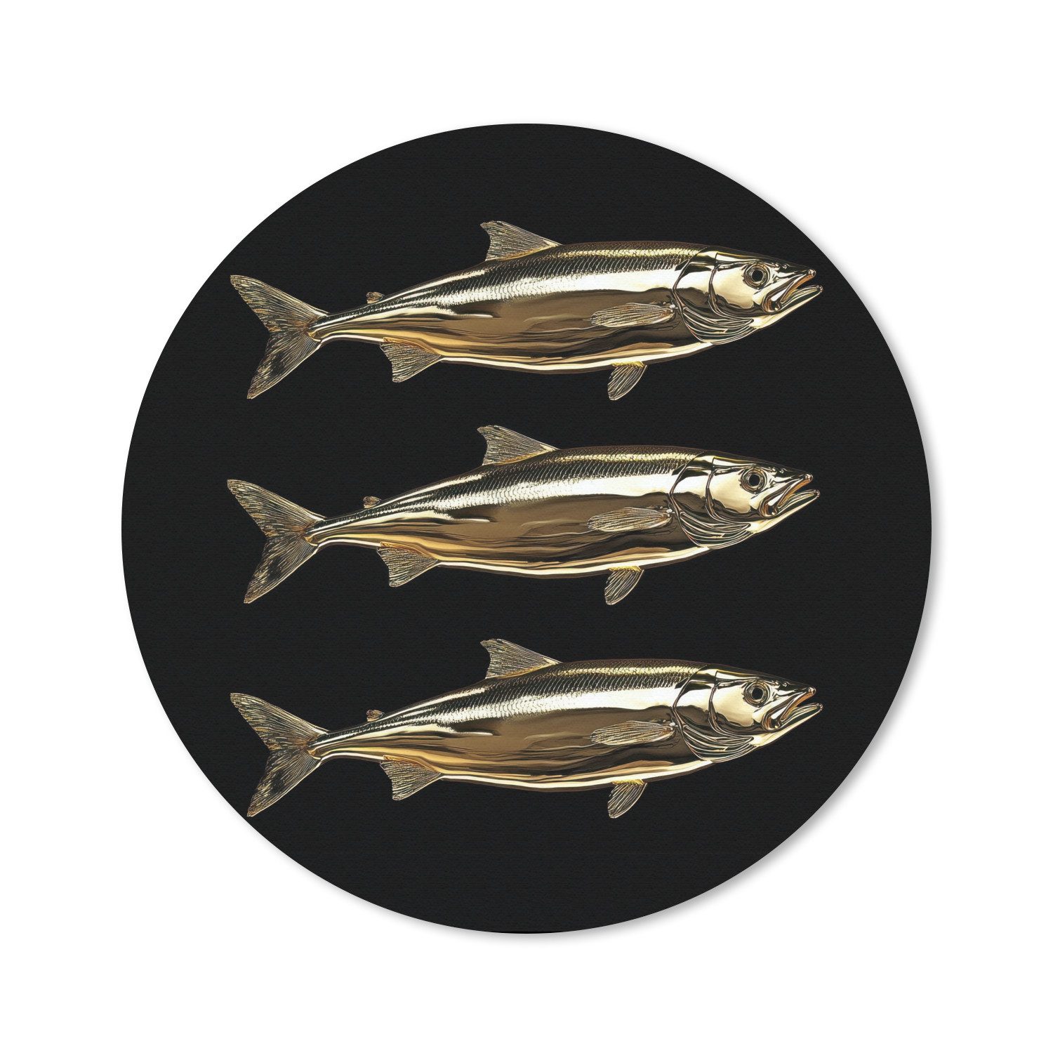 MuchoWow Mauspad Fische - Gold - Schwarz (1-St), Gaming, Rutschfester Unterseite, Mausunterlage, Rund 50x50 cm