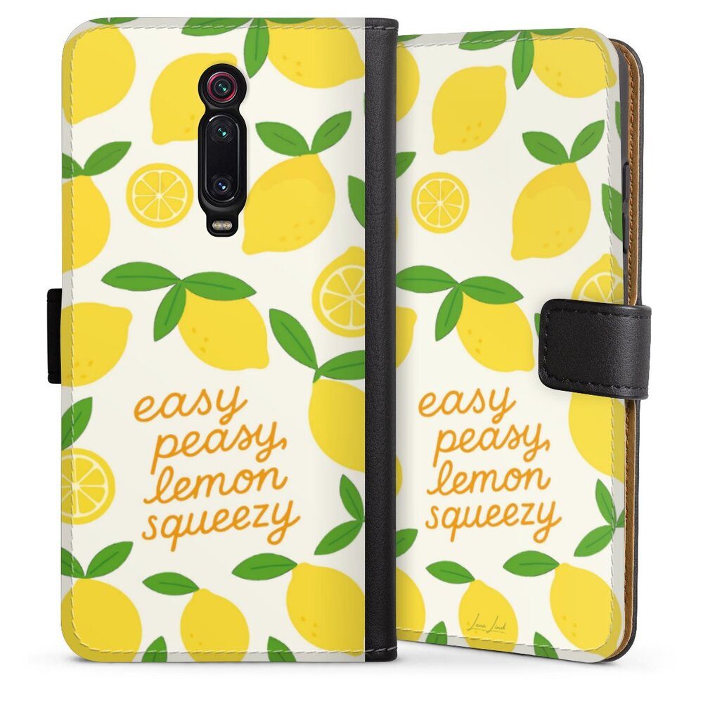 DeinDesign Handyhülle Zitrone Spruch Statement Easy Peasy Lemon Queezy, Xiaomi Mi 9T Hülle Handy Flip Case Wallet Cover Handytasche Leder