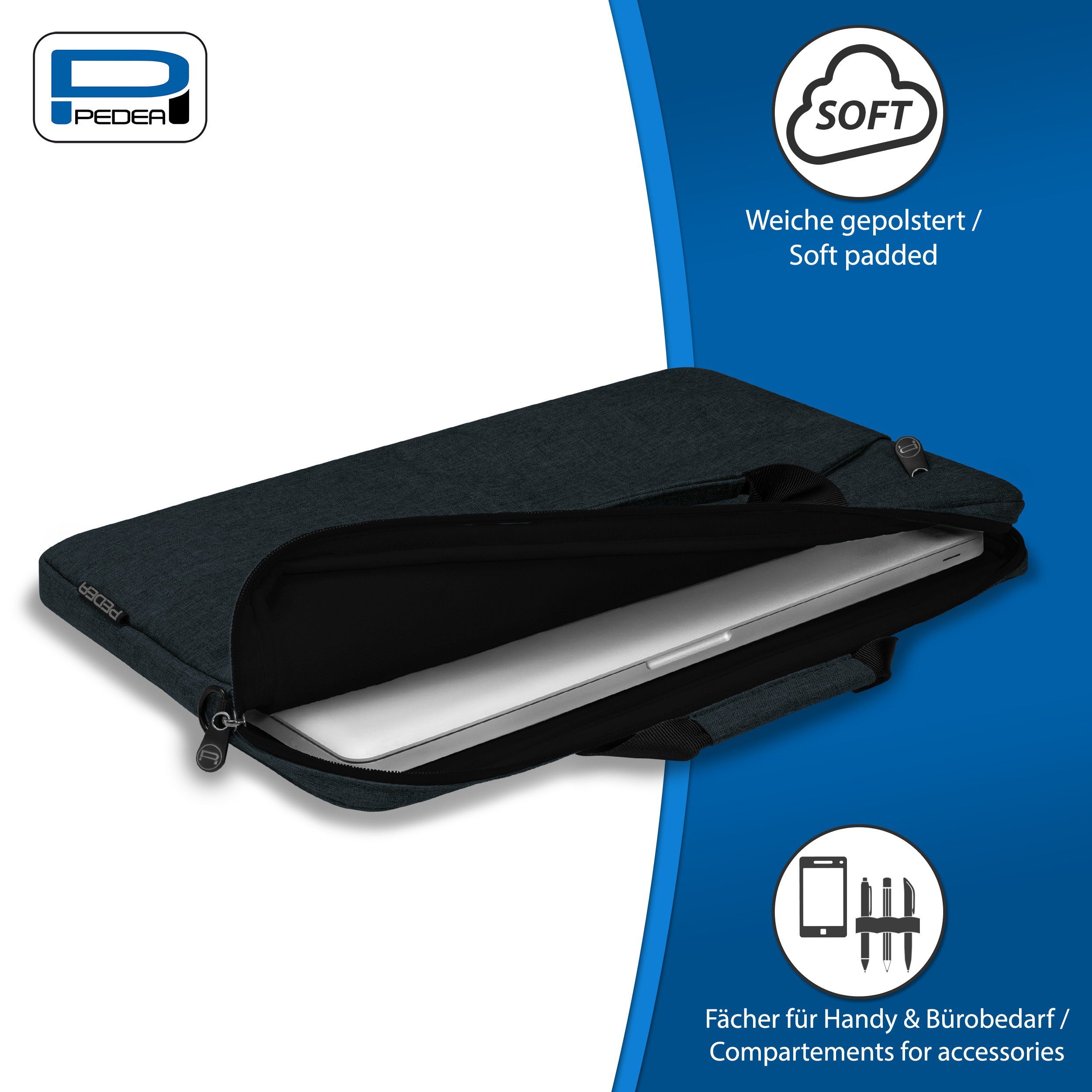 PEDEA Laptoptasche FASHION Umhängetasche mit Polsterung 13,3 / 15,6 / 17,3 Zoll, Umhängetasche mit dicken Polsterung und fleeceartigem Innenfutter – Bild 3 von 5