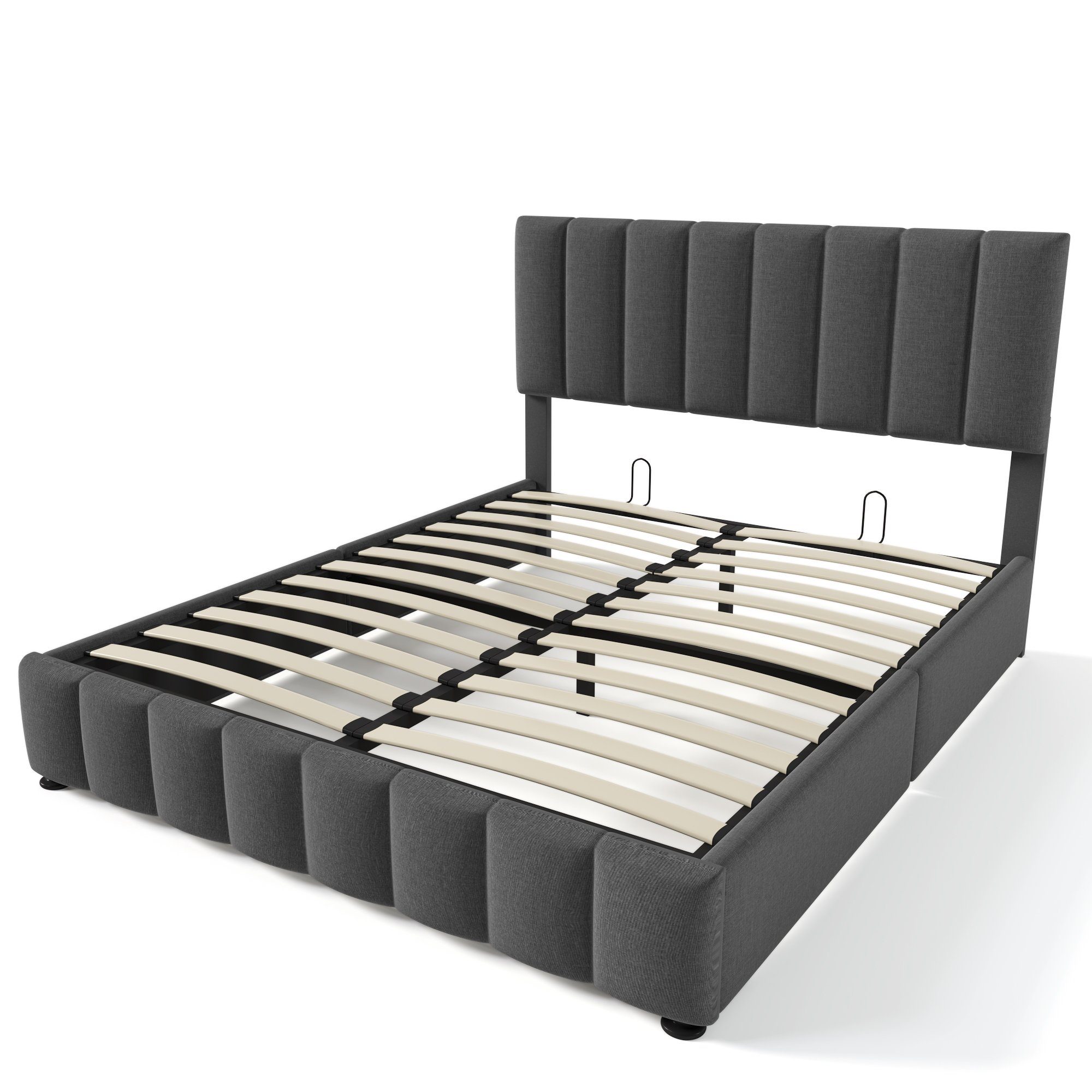 Boxspringbett (Hydraulisches Funktionsbett Polsterbett mit Matratze und Lattenrost), 140 x 200 cm Doppelbett, Verstellbares Kopfteil, Grau Leinen