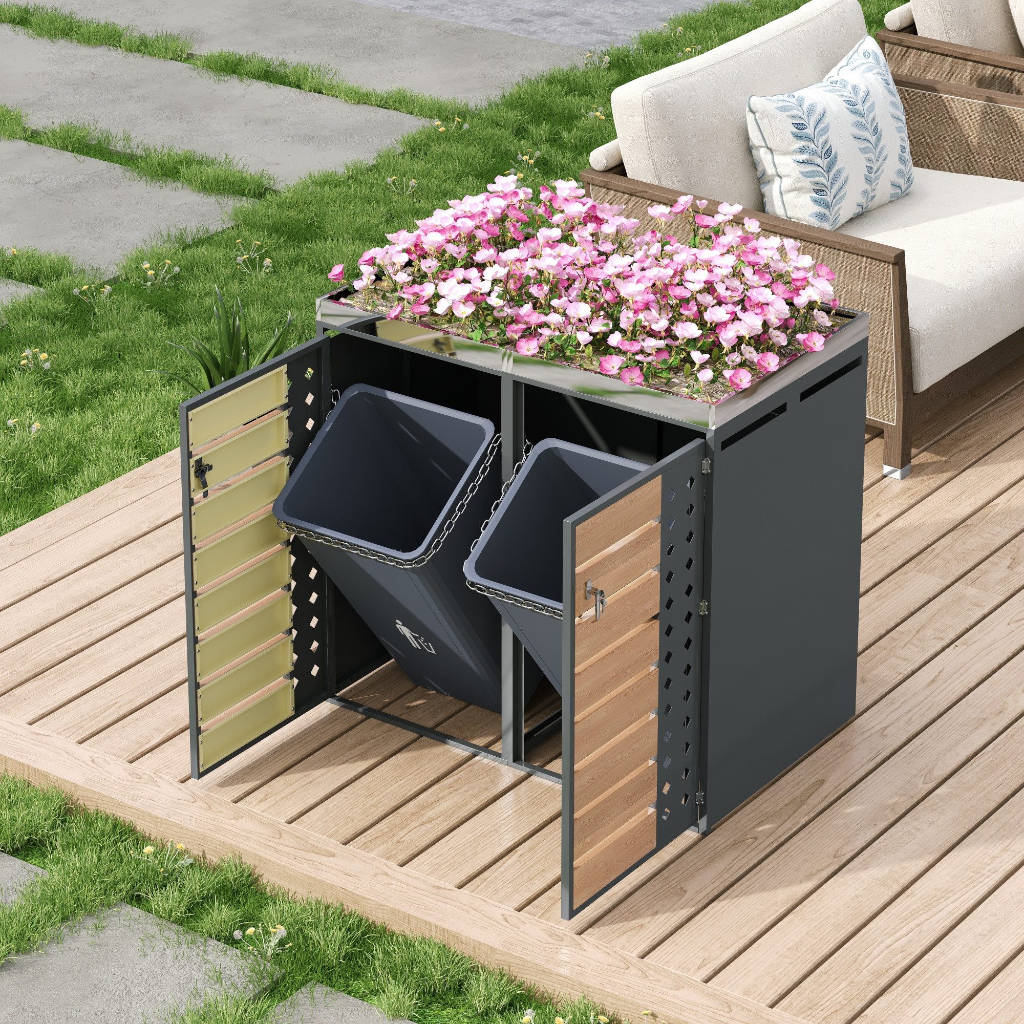 Mülleimer mit trash storage compartments Mülltonnenbox mit Türen Abschließbar
