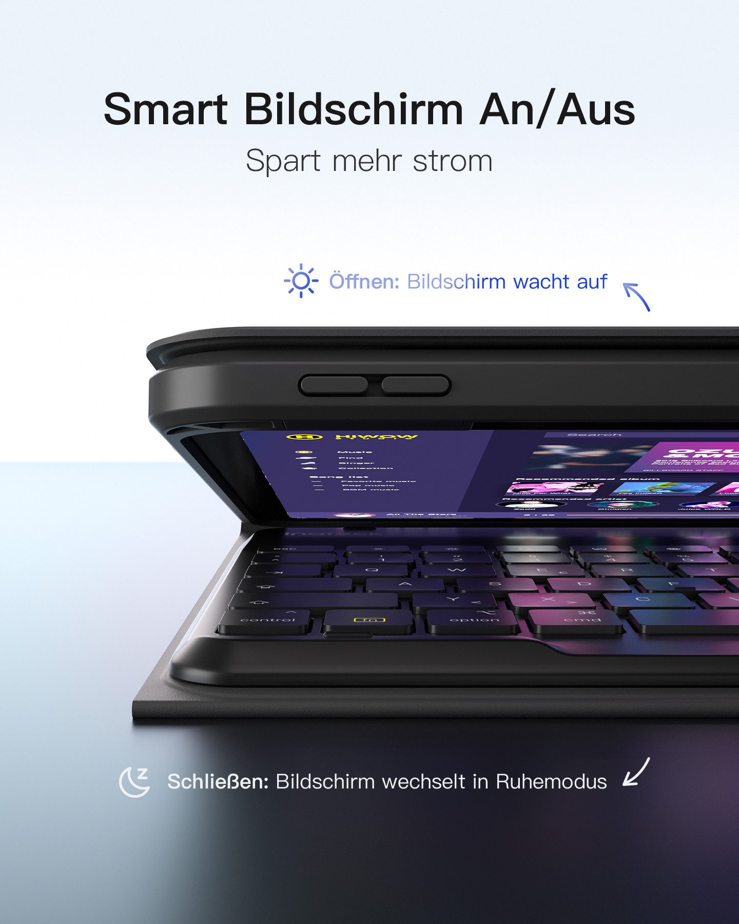 Inateck Hülle mit Tastatur für iPad 11 generation A16 2025, iPad 10 Gen 2022 iPad-Tastatur (360°-Drehung Vertikaler/Horizontaler Ständer, Magnetische Abnehmbare)