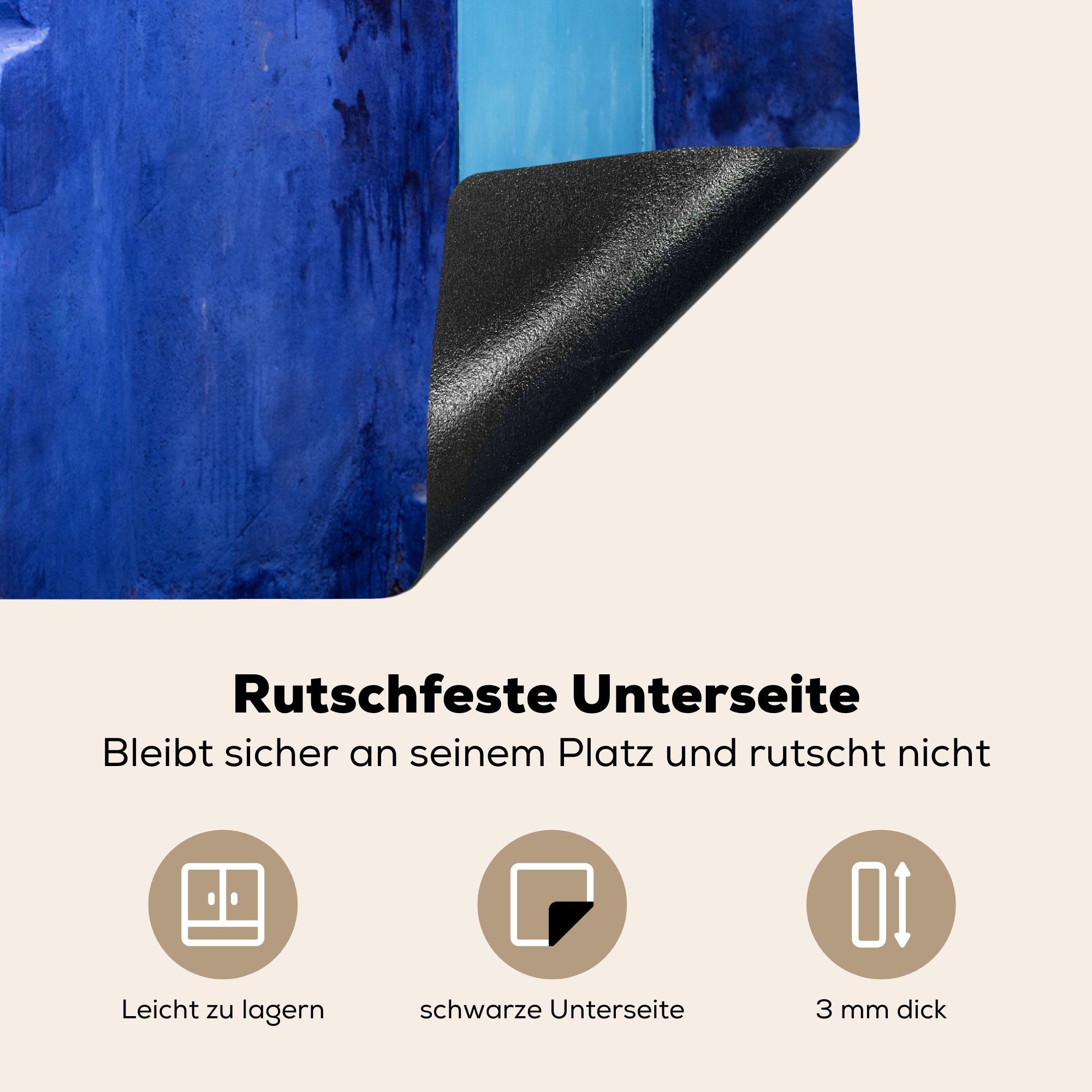 Ceranfeldabdeckung Herdblende-/Abdeckplatte cm, 60x52 Mobile - (1 Arbeitsfläche - MuchoWow Tür, tlg), nutzbar, Treppe - Blau Architektur Vinyl,