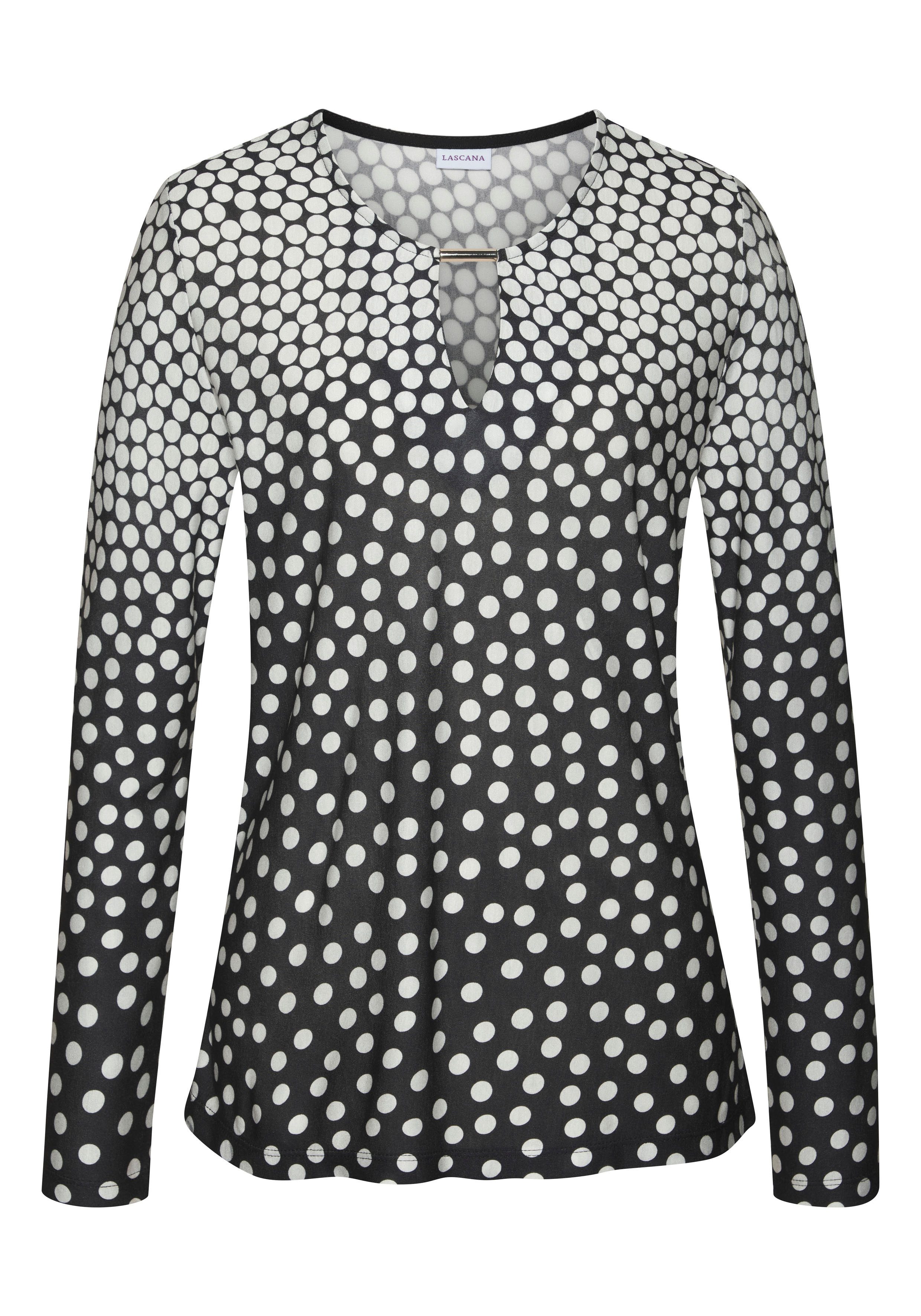 LASCANA Langarmshirt mit kleinem Ausschnitt, Jerseyshirt, günstig online kaufen