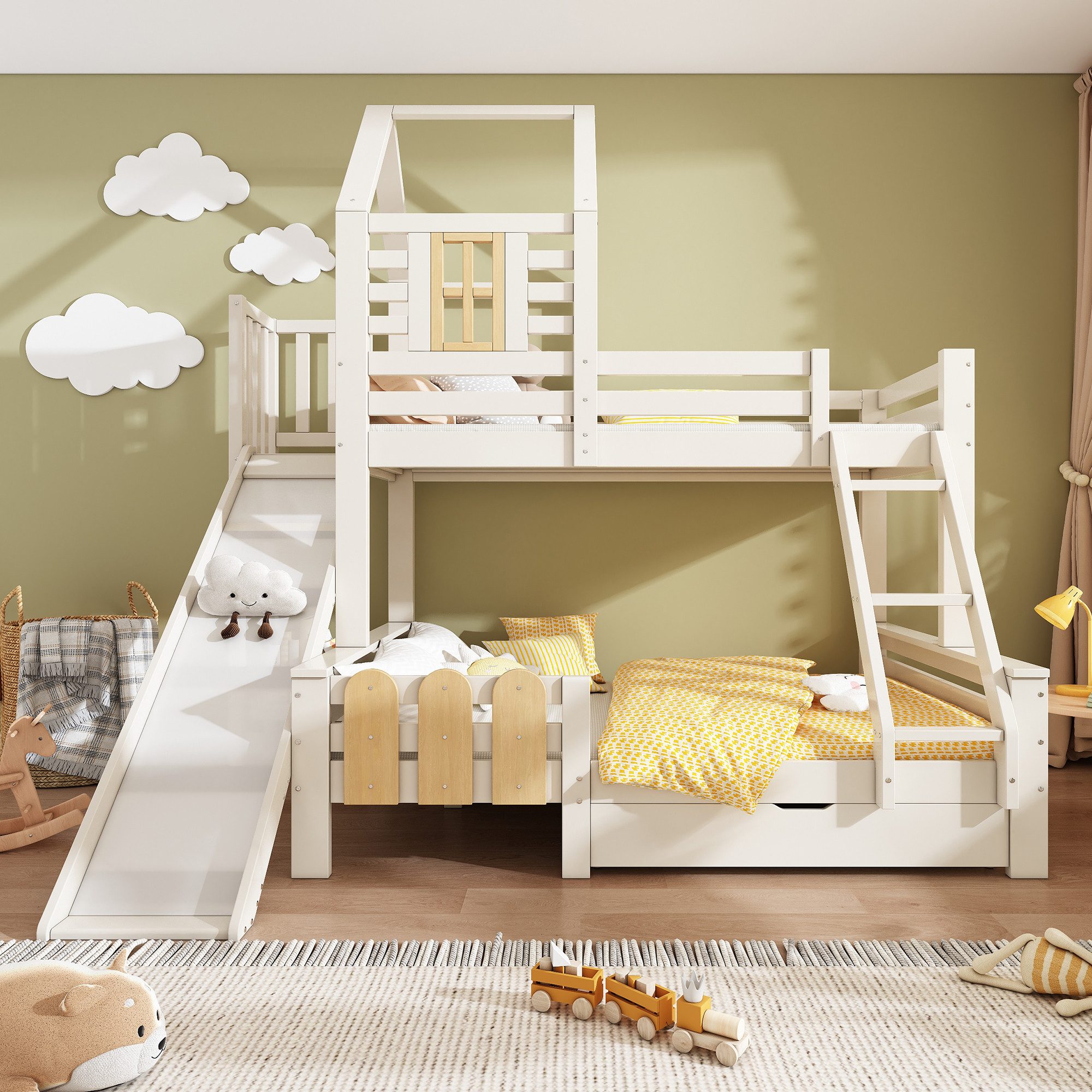 REDOM Hochbett 3-in-1 Schlaf, Spiel & Stauraum (Hochbett, Etagenbett, 1-St., 90*200, 140*200 cm) mit Rutsche & Leiter