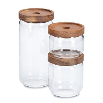 Zeller Present Badaccessoire-Set Vorratsglas m. Akaziendeckel, 435 ml, Borosilikat Glas / Holz / Silikon, transparent, ca. Ø 9 x 1...