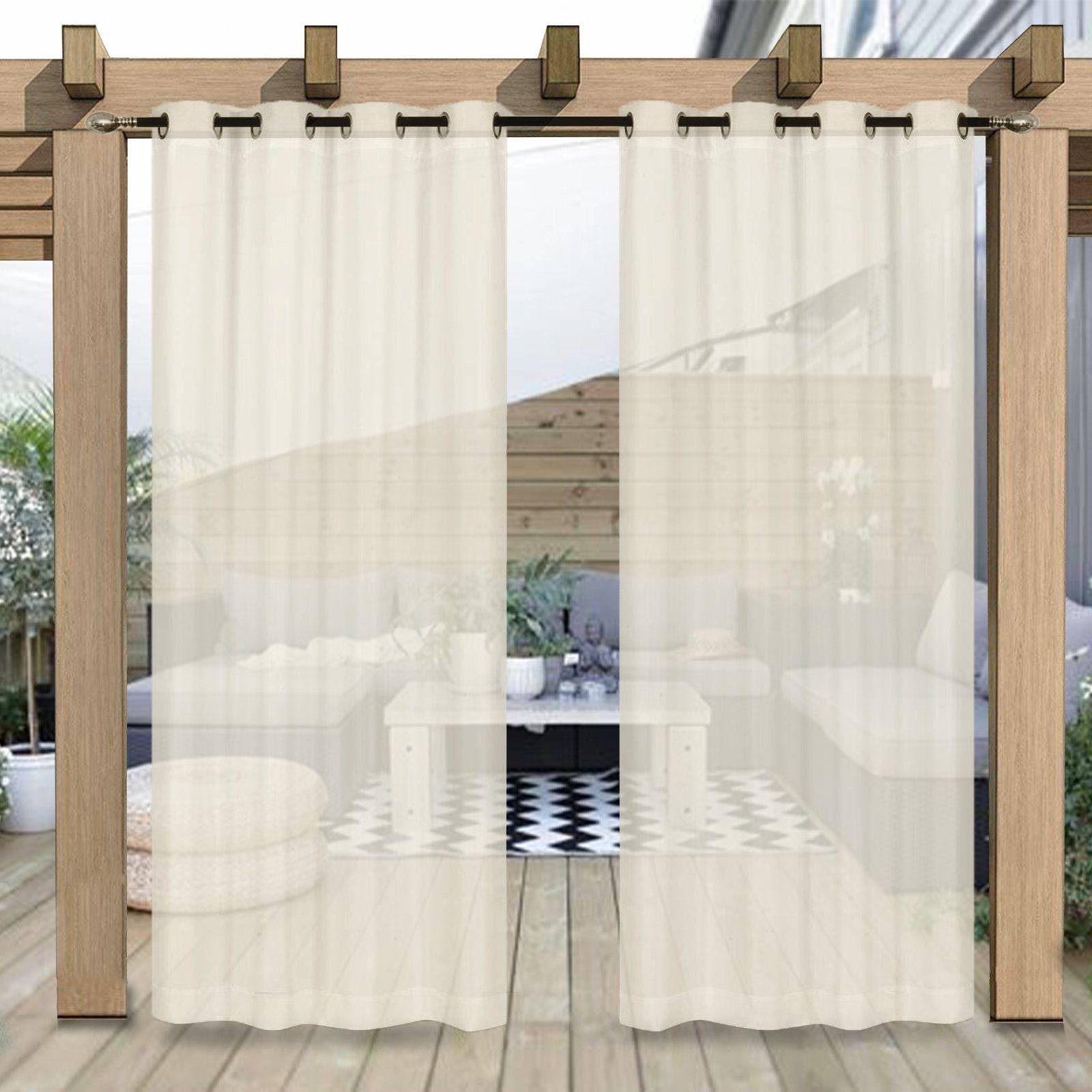 Sunicol Outdoorvorhang Wasserdicht Outdoor Vorhang mit Ösen, Transparent, Sonnenschutz, (1 St), Sichtschutz für Aussen Balkon Terrasse Rasen