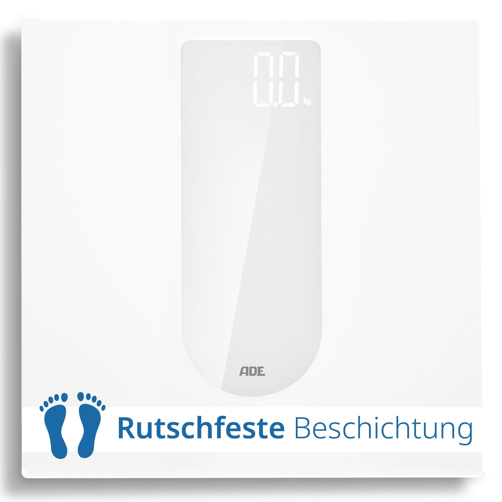 ADE Personenwaage Digitale Körperwaage, rutschfeste Oberfläche, mit Sicherheitsglas, Magic-LED-Display & Tragkraft von 180kg, schwarz