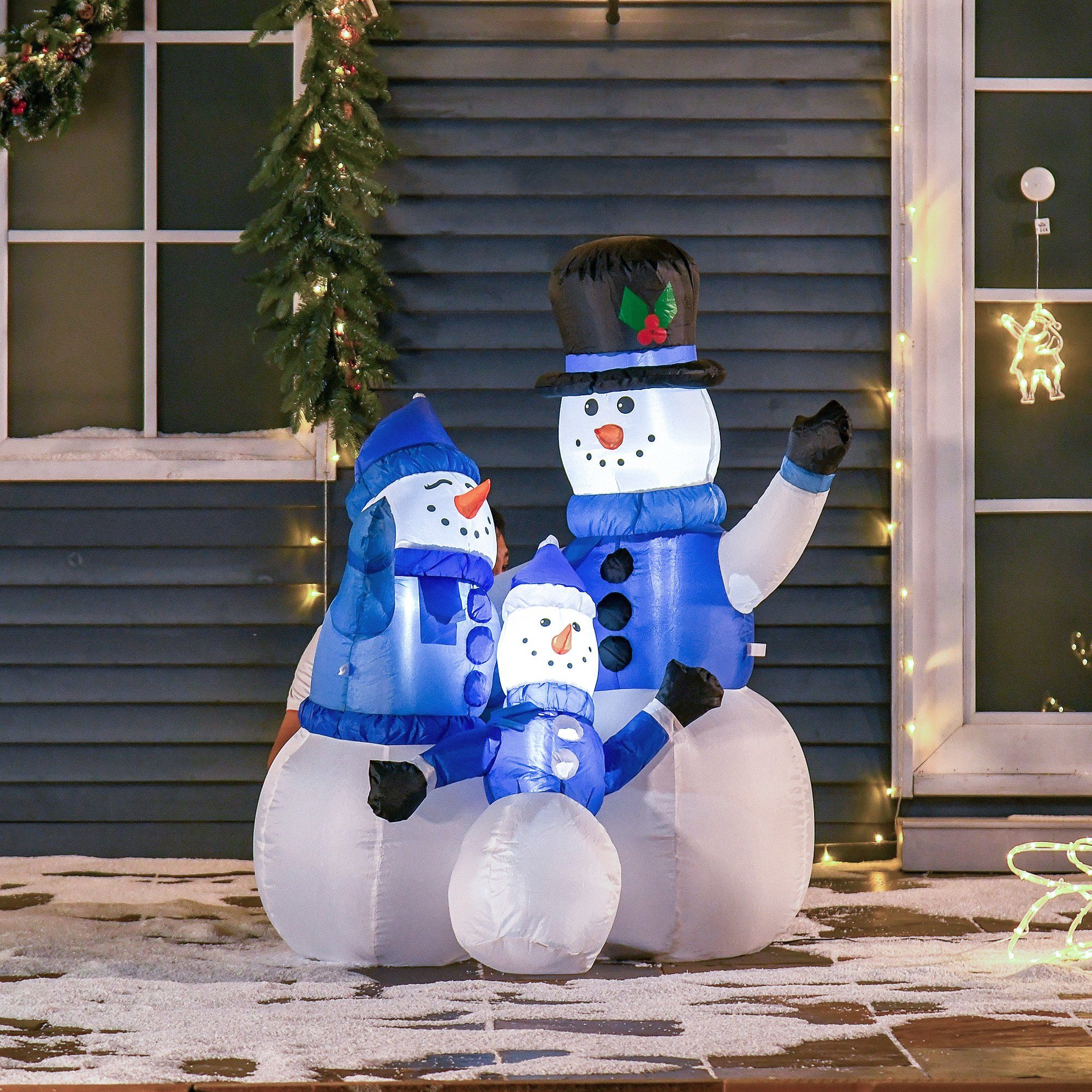 HOMCOM Weihnachtsfigur aufblasbar LED Schneemannfamilie