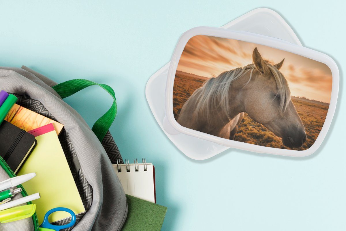Erwachsene, Brotbox weiß Tiere Porträt, und MuchoWow für (2-tlg), Pferd Mädchen Jungs - Kunststoff, Lunchbox und Brotdose, für Kinder -