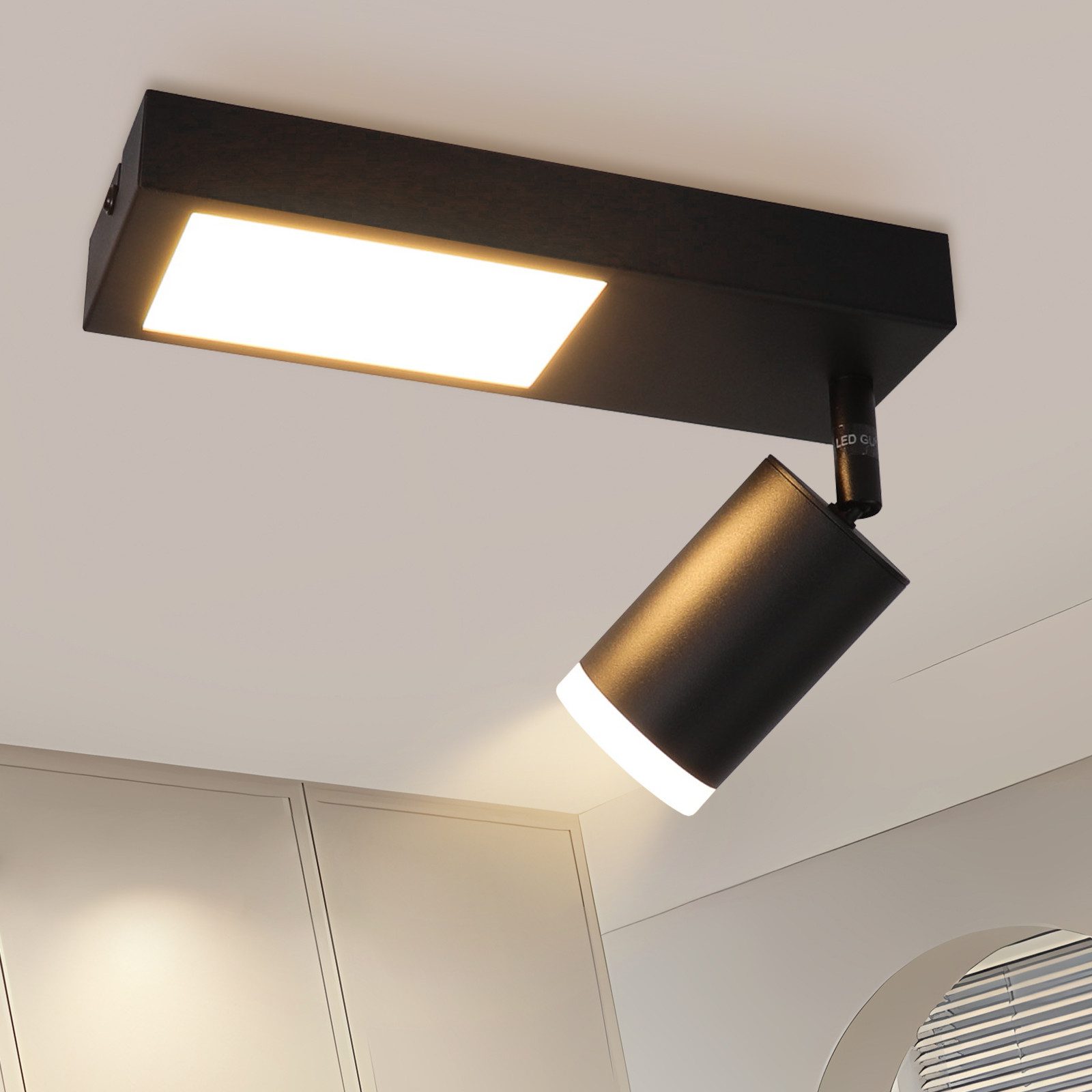 ZMH Deckenstrahler 1 Flammig 10W Schwarz/Weiß GU10 Deckenleuchte 3000K Schlafzimmer, Einfache Installation, LED fest integriert, ohne Leuchtmittel, Warmweiß, Rechteckig Deckenspot Modern Wandleuchte Innen Küche