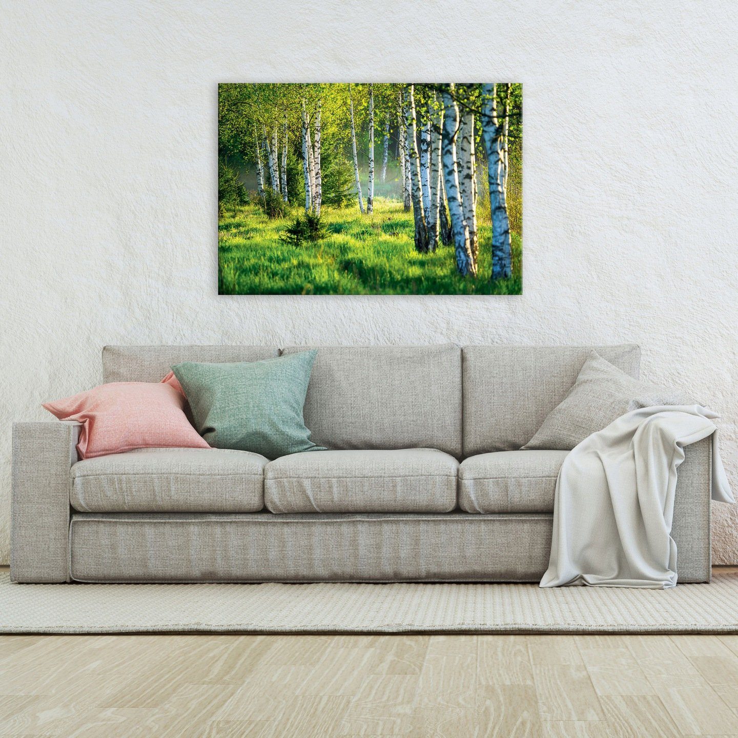 Wallarena Leinwandbild Wald Birkenwald Birke Leinwand Groß Bilder für Wandbild Auf Bild Natur Leinwandbilder Wandbilder (Einteilig), Modern Aufhängefertig Schlafzimmer, Kunstdruck Canvas Wohnzimmer XXL