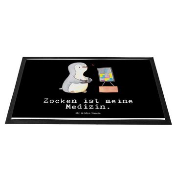 Fußmatte Pinguin Zocken Medizin - Schwarz - Geschenk, Motivfußmatte, Fußabstre, Mr. & Mrs. Panda, Höhe: 0.6 mm