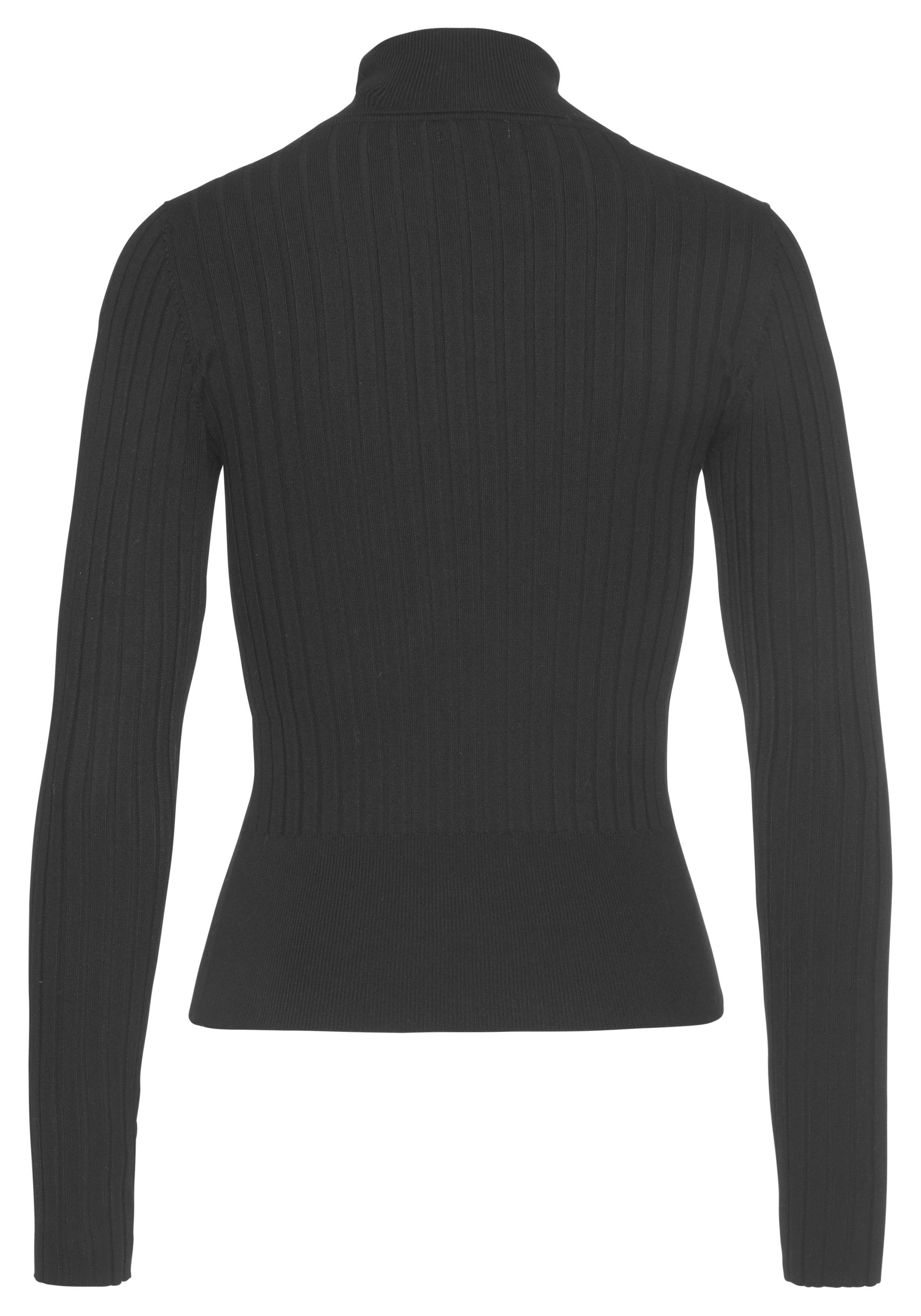 Rollkragenpullover aus Rippstrick LASCANA schwarz weichem