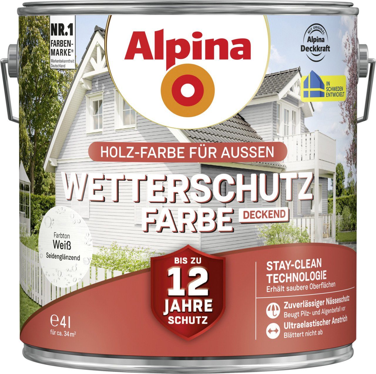 4 L weiß Holzschutzlasur Wetterschutzfarbe Alpina Alpina deckend