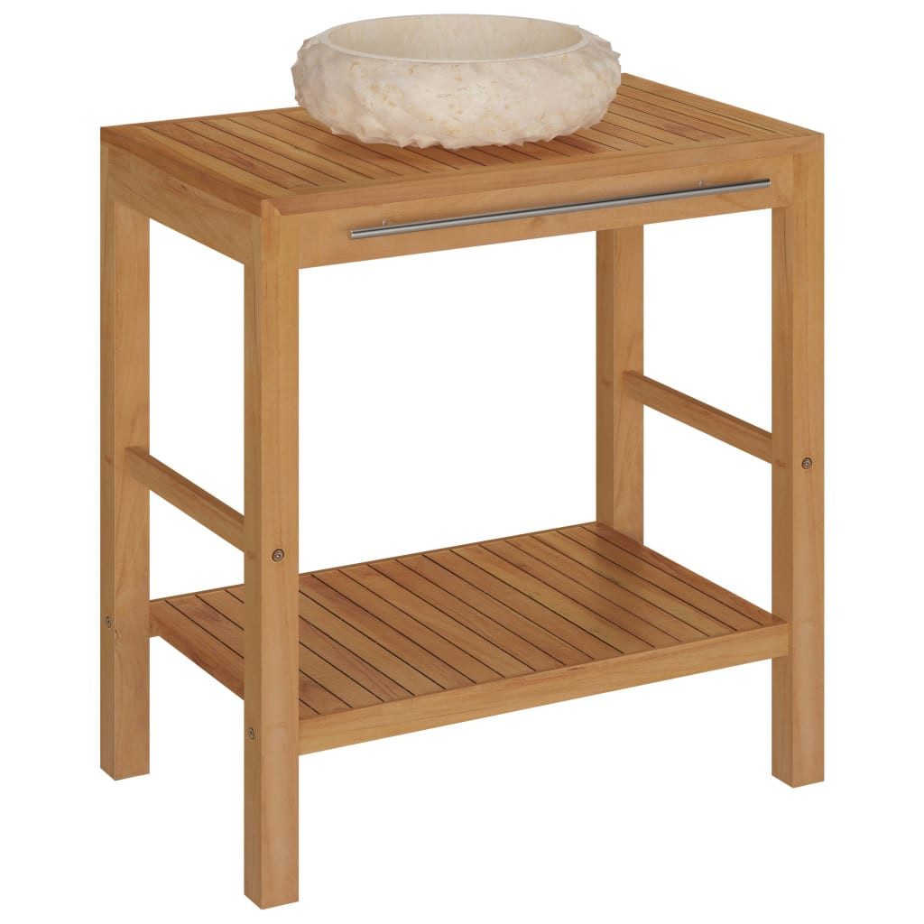 vidaXL Badezimmerspiegelschrank Waschtisch Massivholz mit Waschbecken Marmor Creme (1-St)