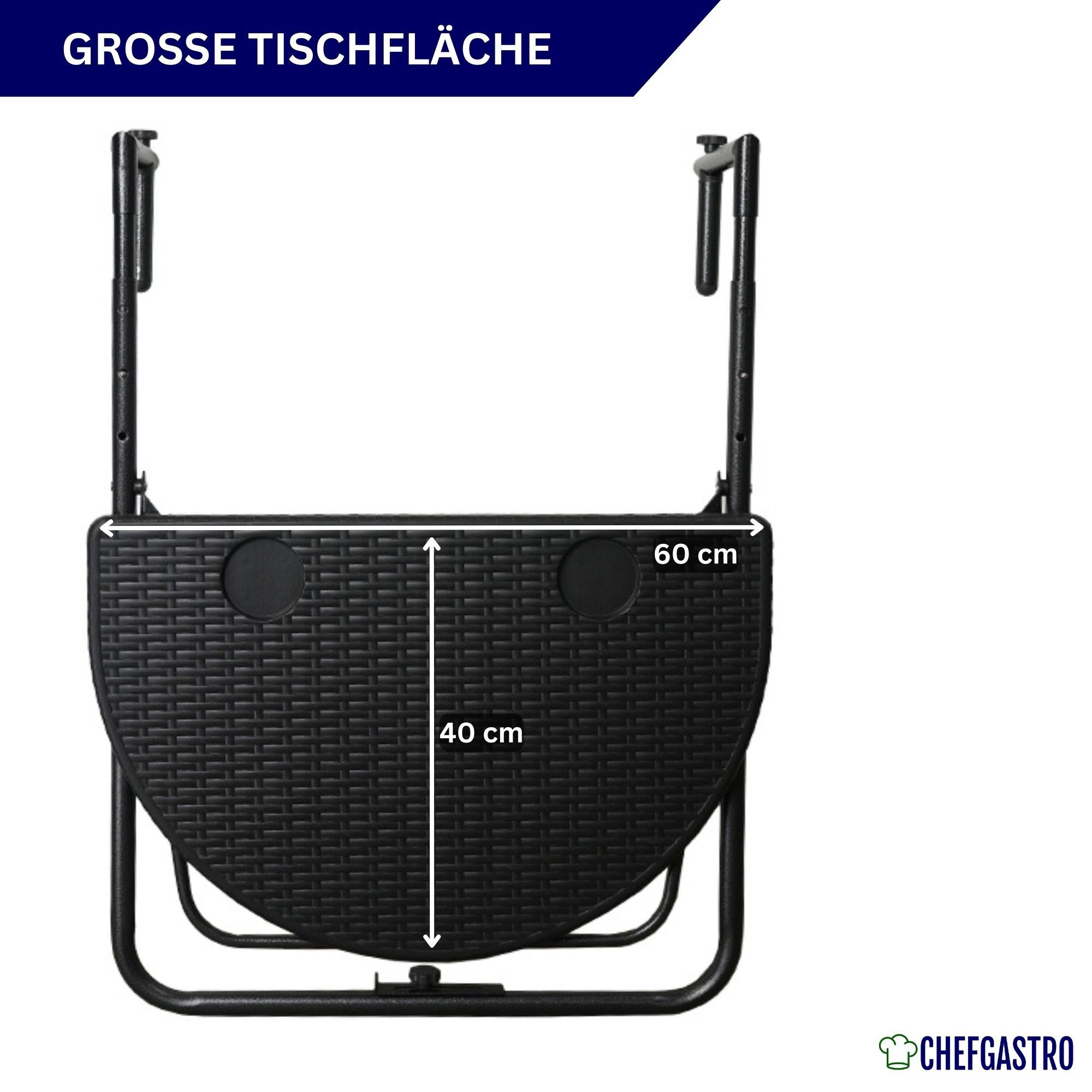 PROREGAL® Balkonhängetisch Balkontisch klappbar 60x40cm Rattan Optik Schwar günstig online kaufen