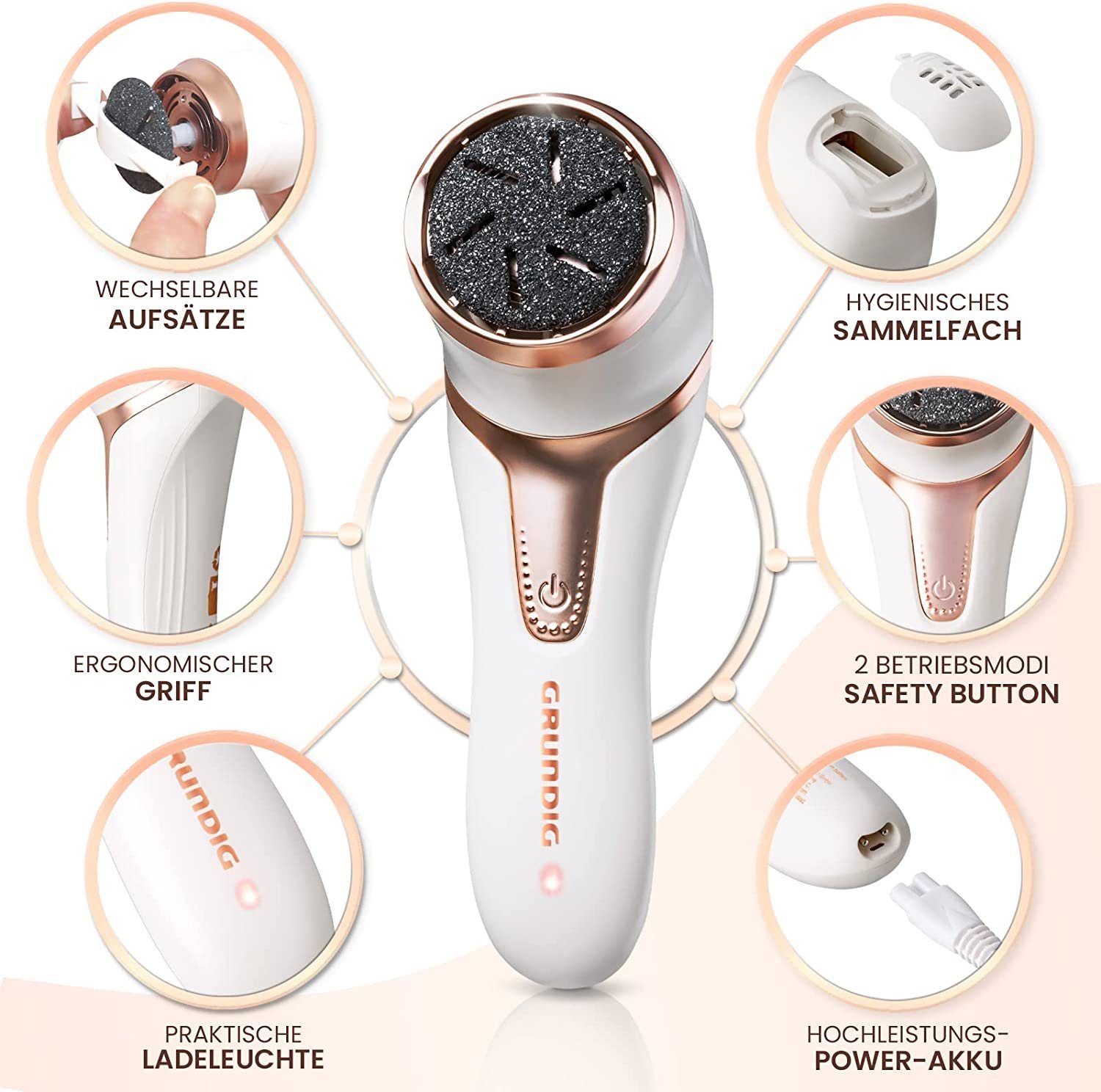 Grundig Elektrischer Hornhautentferner Hornhautentferner Fußpflege Hornhaut, Absaugfunktion,wiederaufladbar,wasserdicht