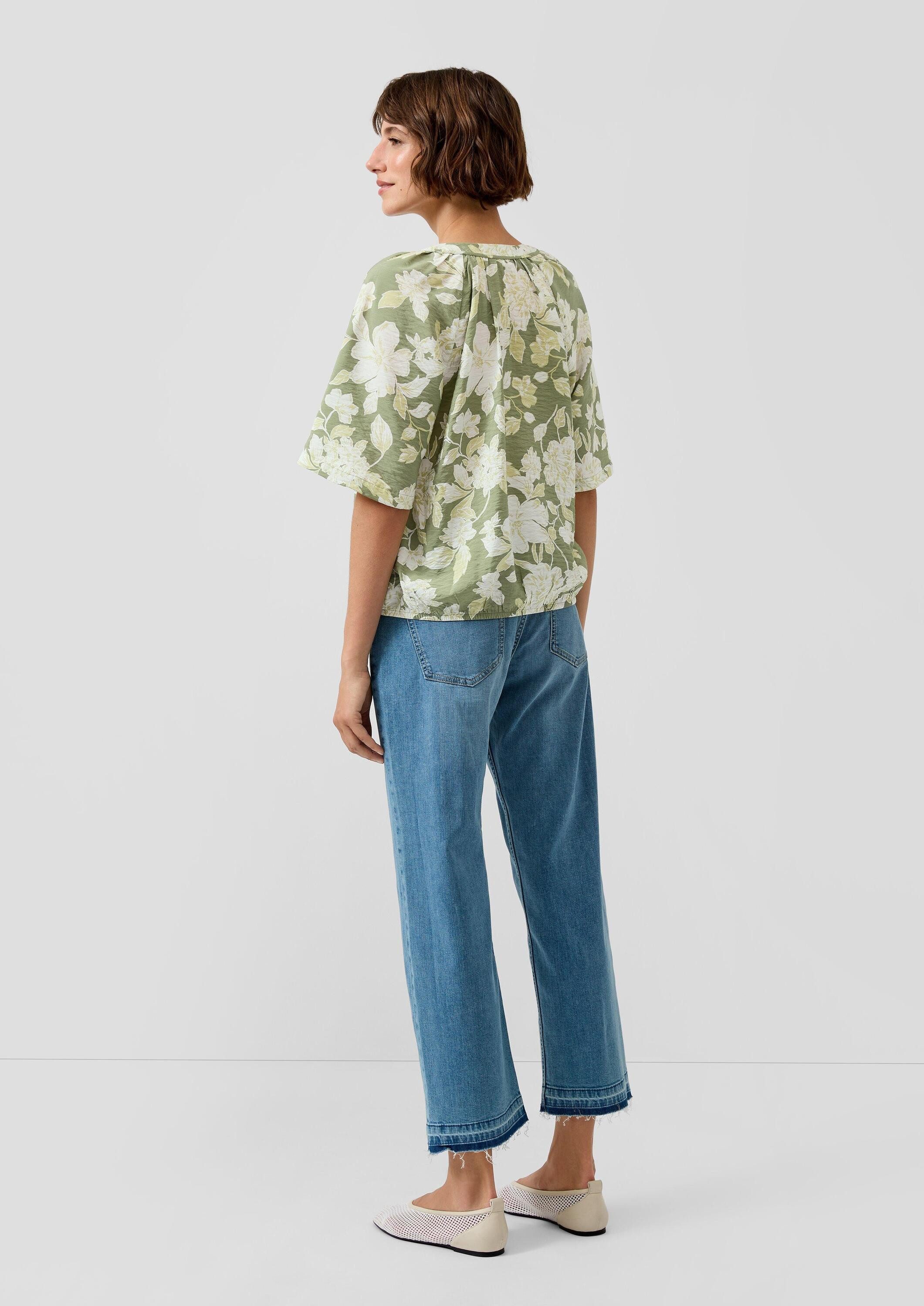 s.Oliver Kurzarmbluse Bluse Strukturierte Viskosemix-Bluse im O-Shape