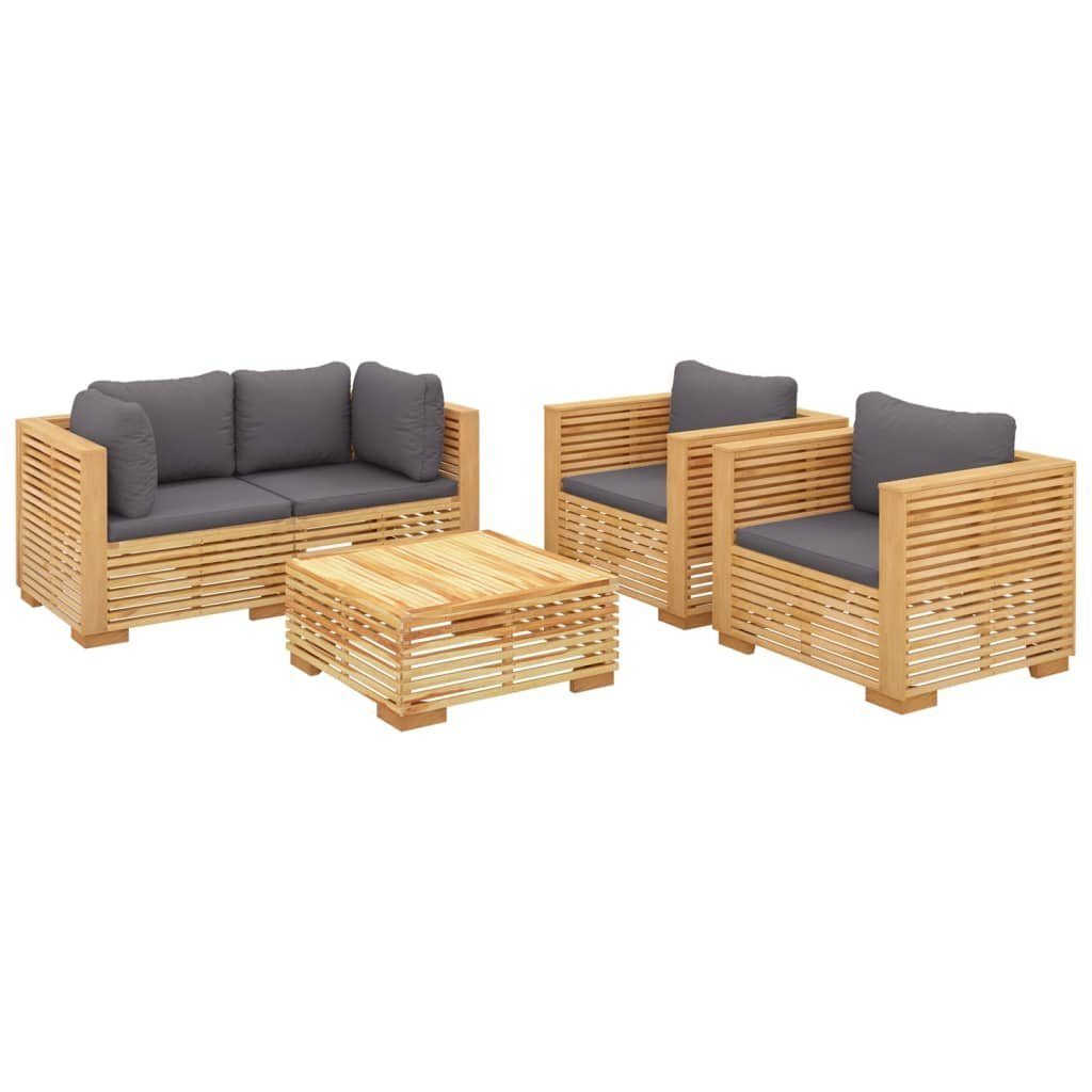 vidaXL Gartenlounge-Set 5-tlg. Garten-Lounge-Set mit Kissen Massivholz, (4-tlg)