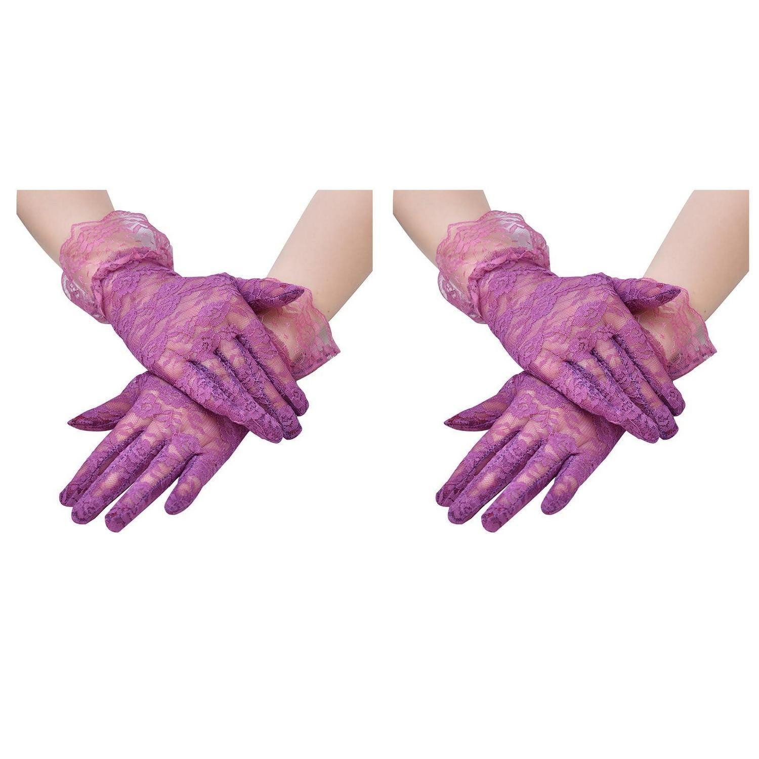 LuxusKollektion Abendhandschuhe Spitze Handschuhe Damen Hochzeit Lila (2-St)