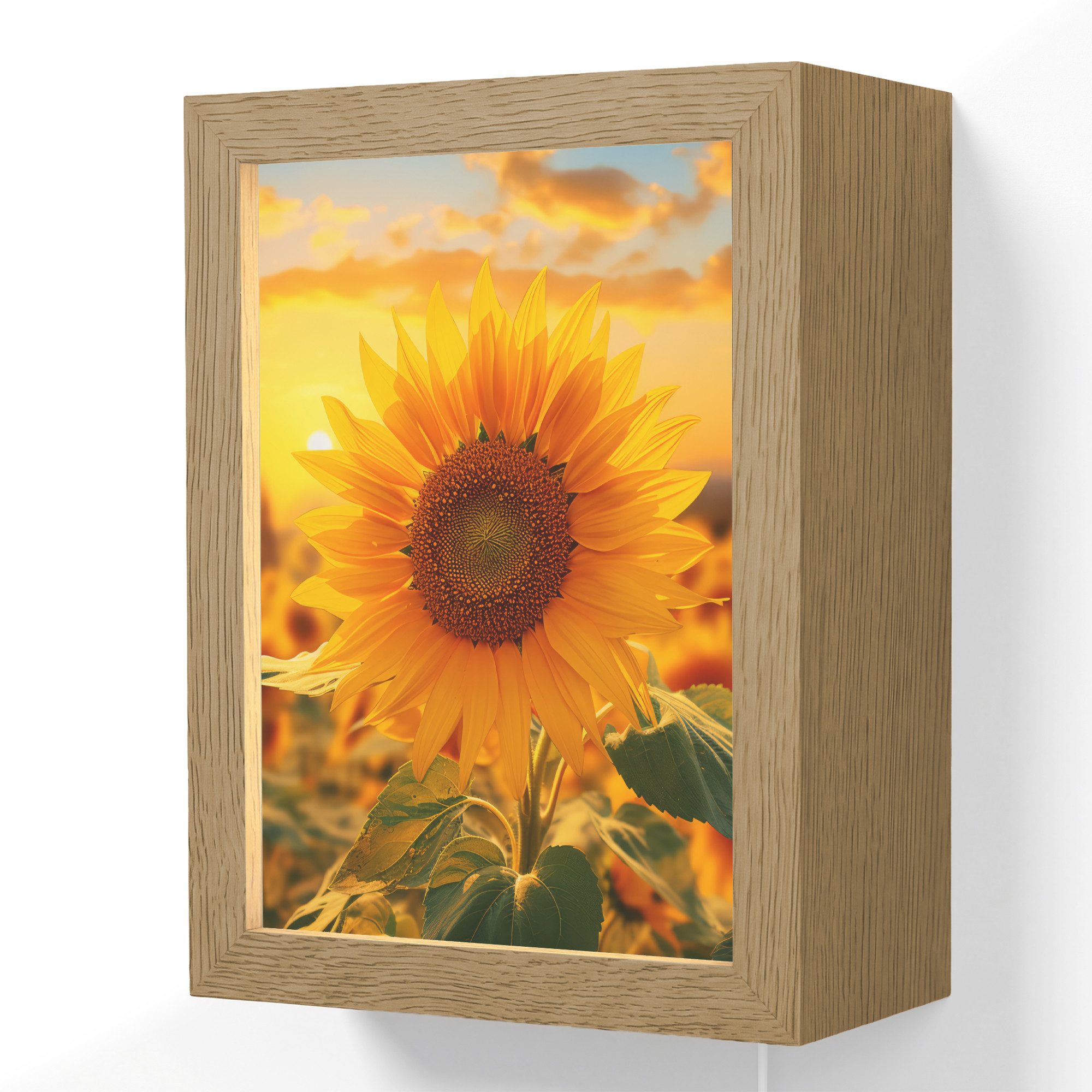 OnlyWow Wandleuchte Lightbox Sonnenblume - Blumen - Gelb - Blumenfeld mit Sonnenblumen, Dimmbar, Farbwechsel, LED, Warmweiß, Kaltweiß, Neutralweiß Einstellbar, Wandlampe Innen, Dimmbar, mit Kabel, LED, Beleuchtung, Wohnzimmer