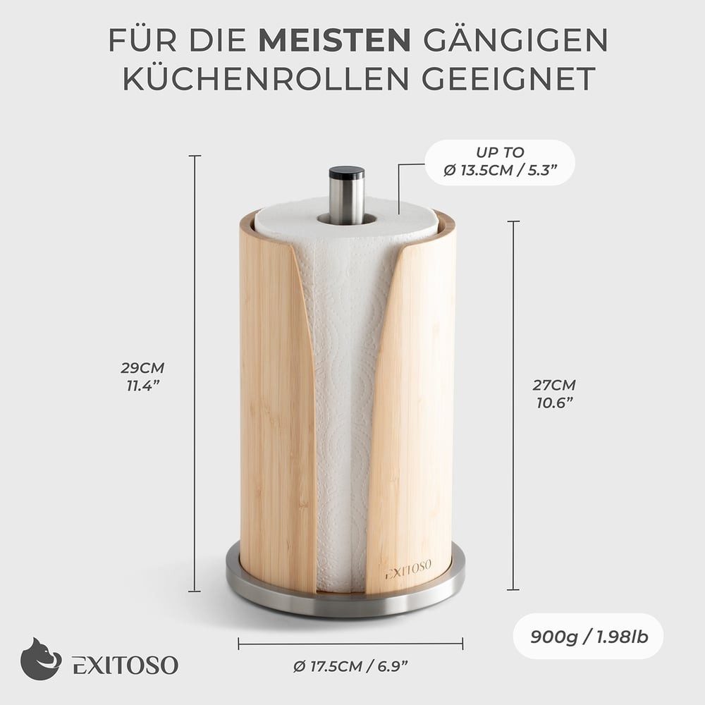 Exitoso Küchenrollenhalter Küchenrollenhalter - Bambus + Edelstahl - praktisch & stilvoll