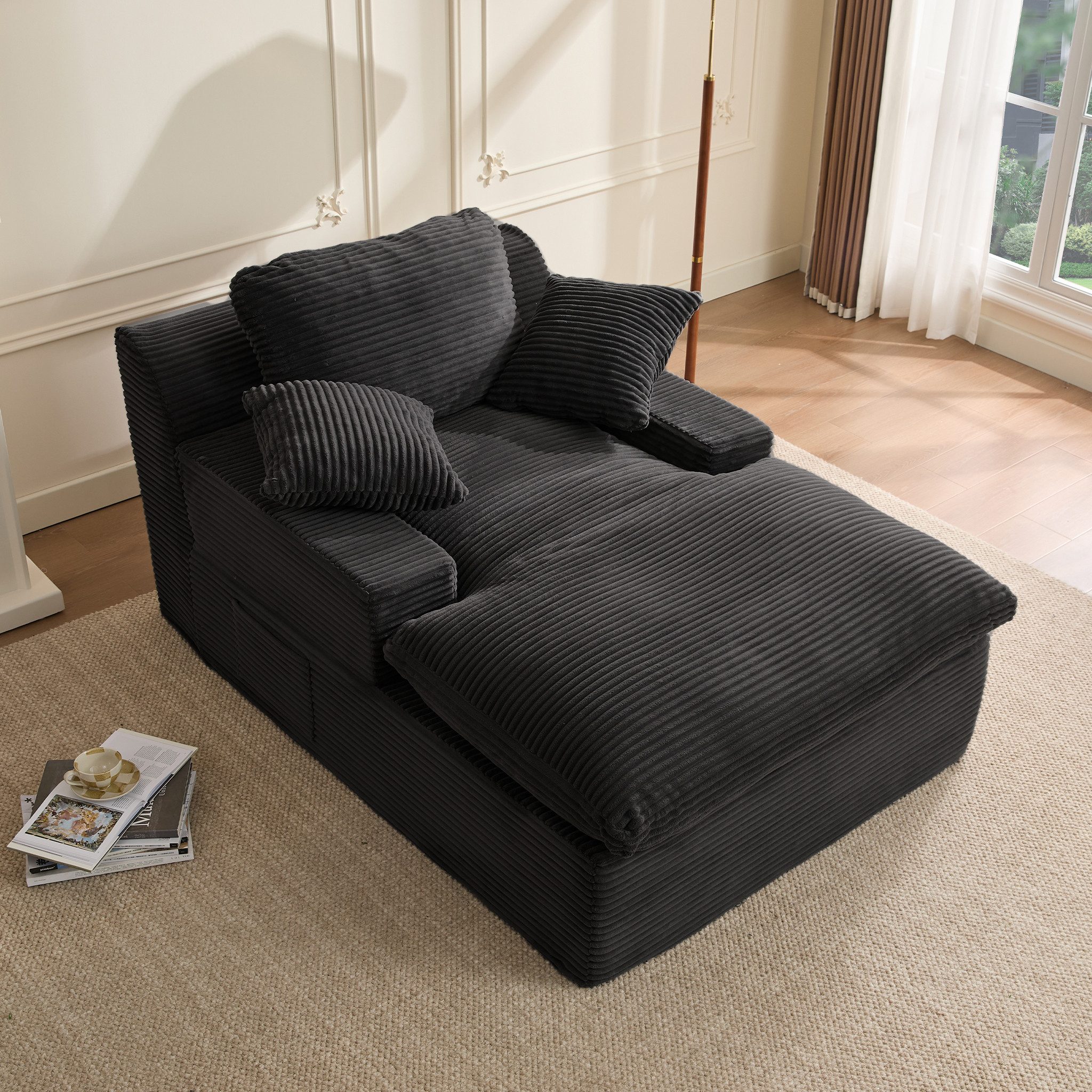 LITBIRD Chaiselongue 160 cm Loungesofa, Boneless Bodensofa & Schlafsofa mit Schlaffunktion, 1 Teile, Platzsparendes Cloud Sofa mit Armlehnen für Wohnzimmer