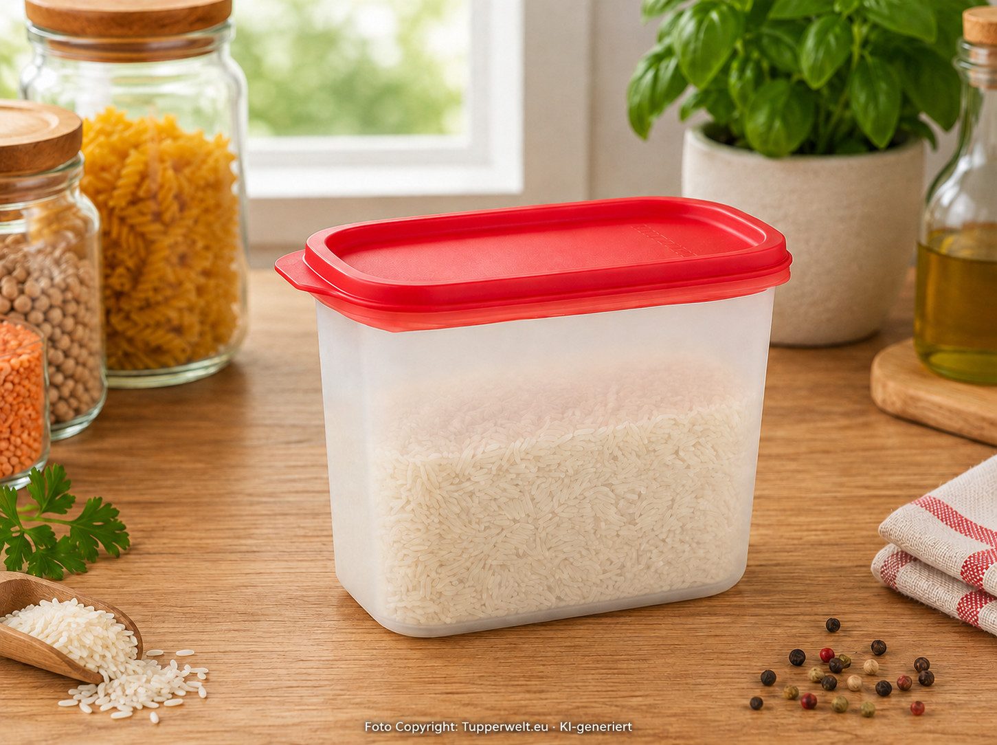 TUPPERWARE Vorratsdose Tupperware Eidgenosse 1,1 l – Vorratsbehälter mit rotem Deckel