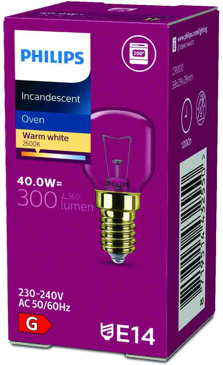 Philips Spezialleuchtmittel Philips Backofenlampe E14 40W Tropfenform 30mm, günstig online kaufen