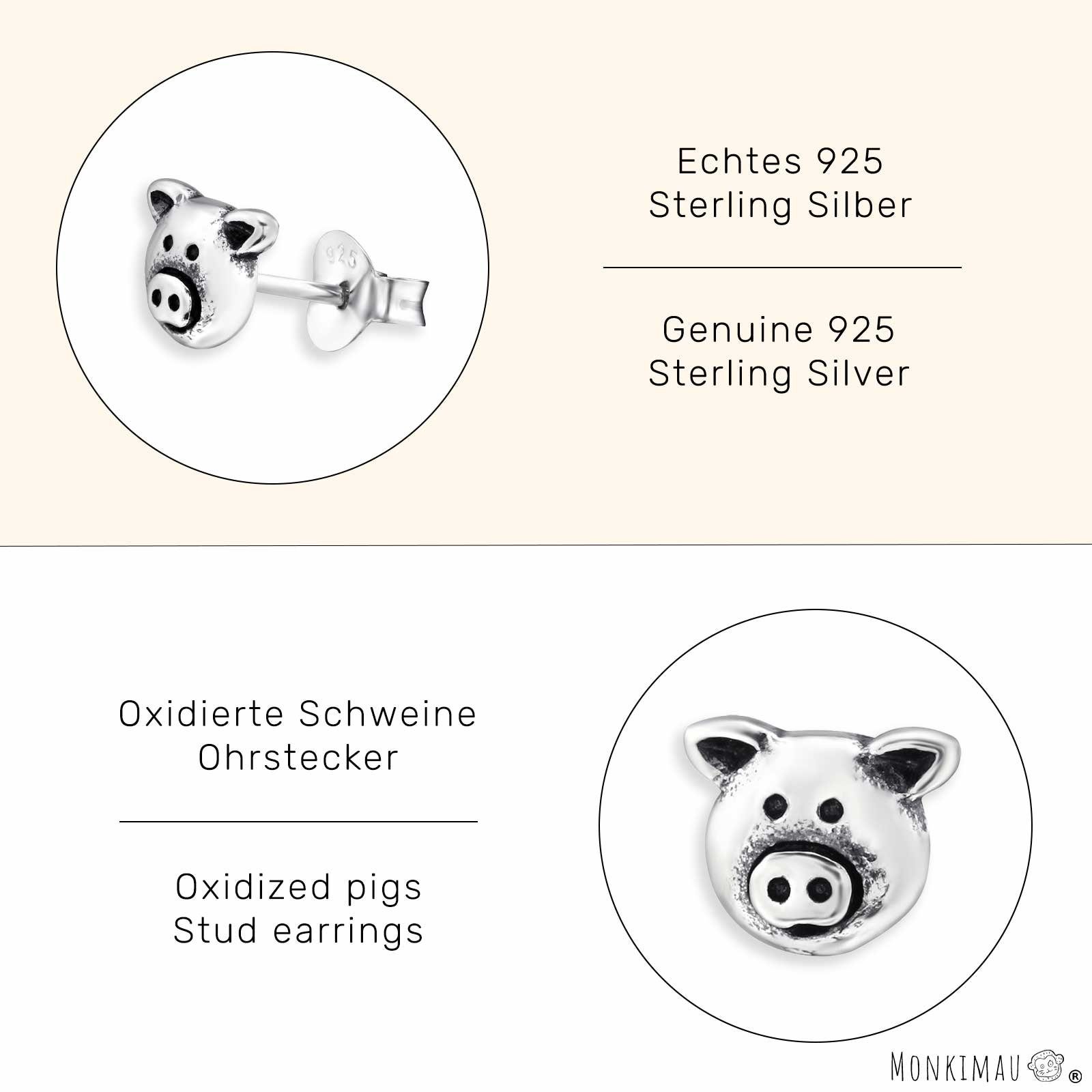 Silber Ohrringe 925 Schweine (Packung) aus Paar Monkimau Ohrstecker