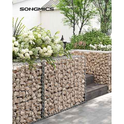 SONGMICS Gabionenzaun Gabione, (1-St), 100 x 80 x 30 cm, Gabionenkorb, Metall-Steinkorb, Gabionengitter