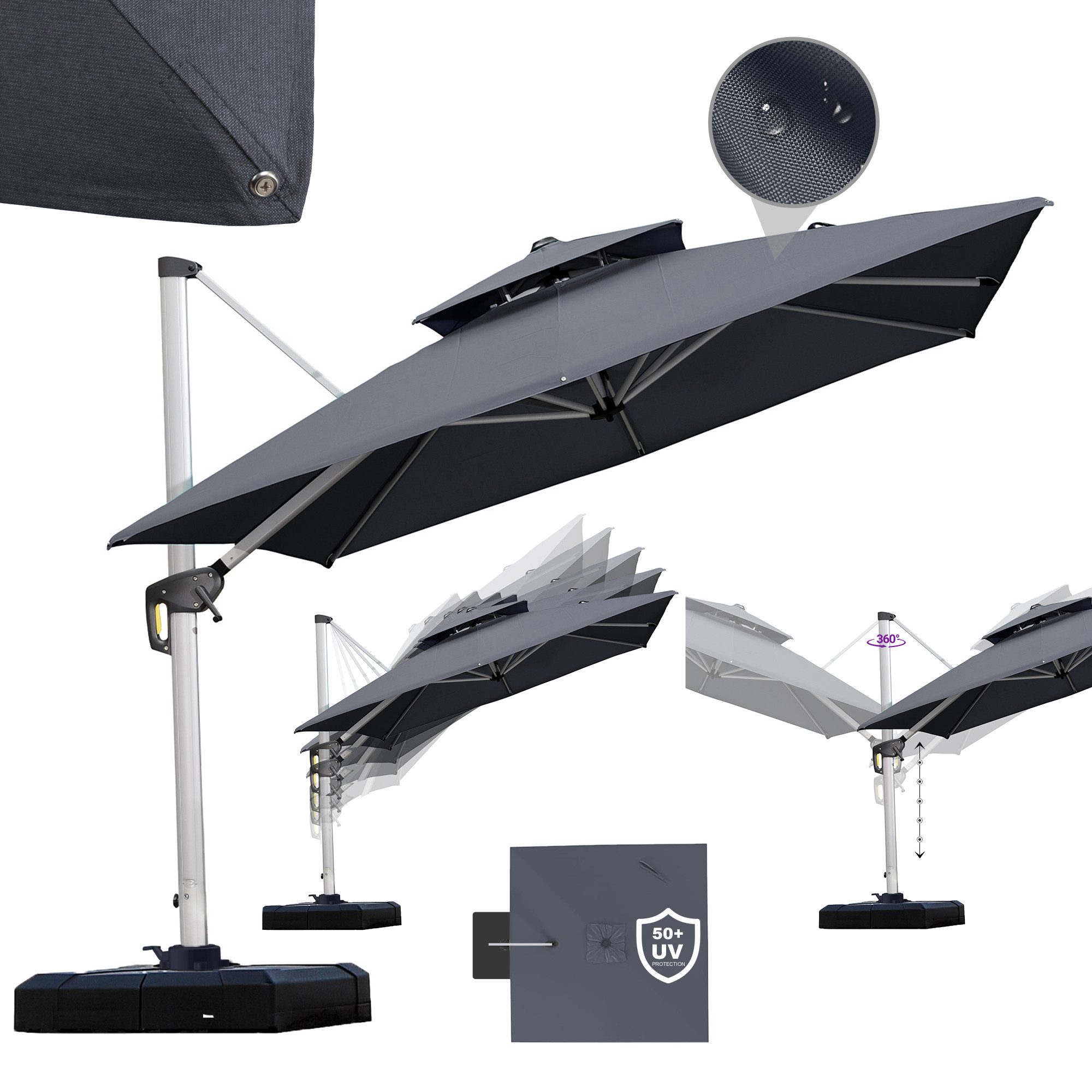 PURPLE LEAF Sonnenschirm Quadratischer Außenbereich Alu Ampelschirm, Gartenschirm, LxB: 300,00x300,00 cm, 360°Rotation, Sonnenschutz UV50+, Für Balkone, Gärten und Terrassen
