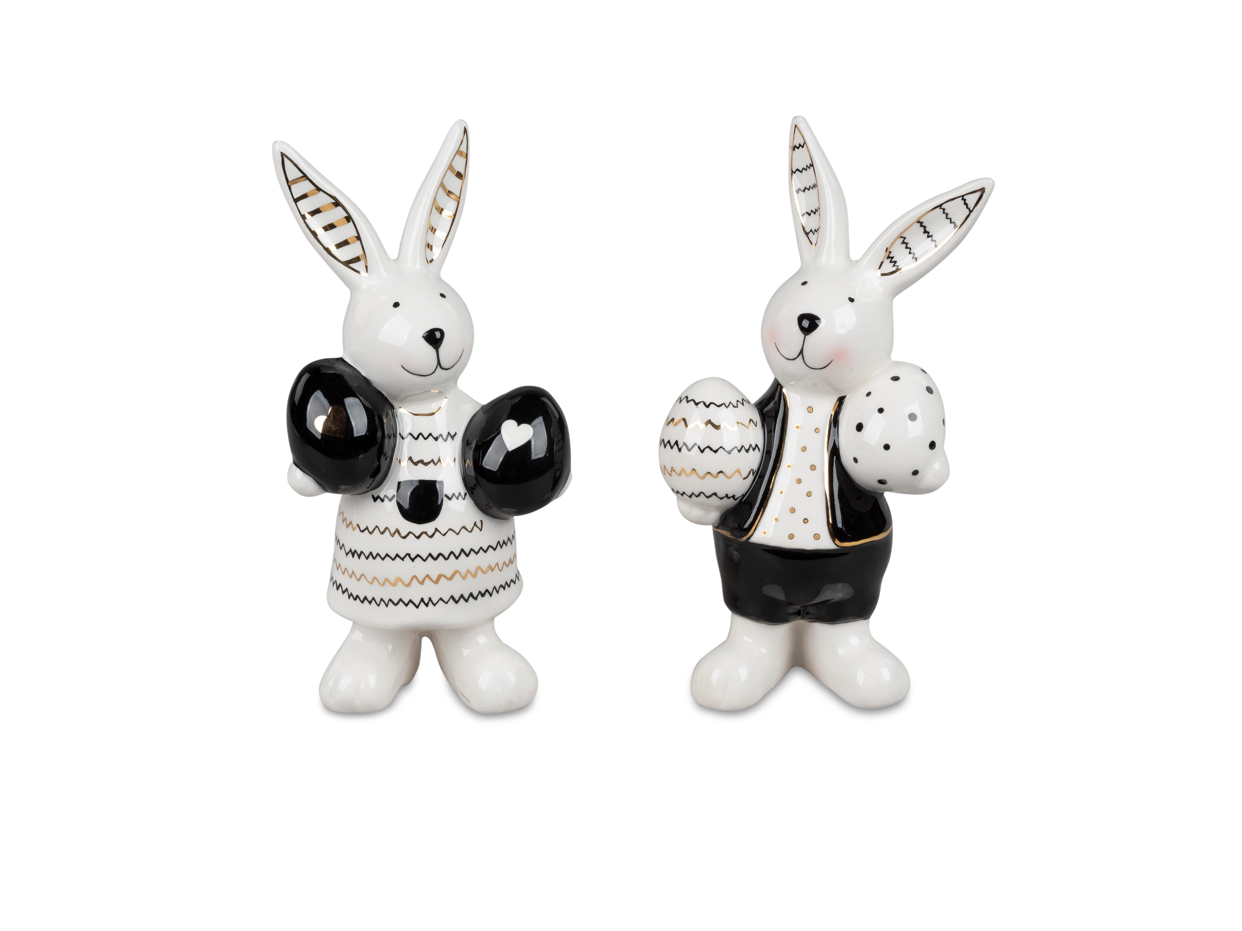 formano Osterhase 2er Set Osterhase Hasen schwarz-weissem Dekor Steingut