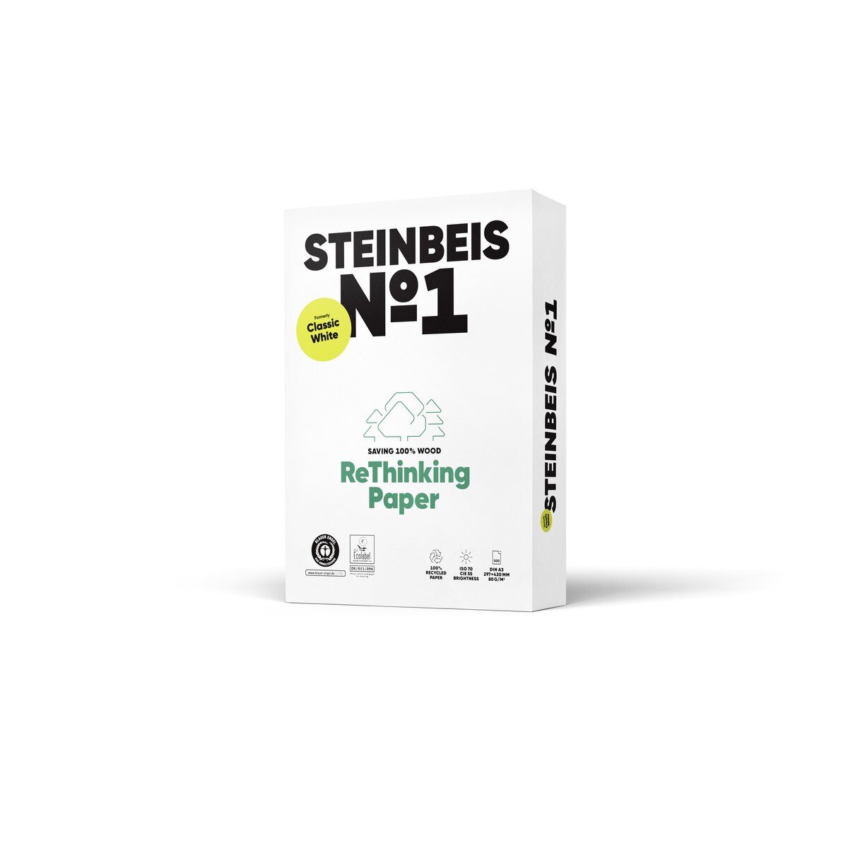 STEINBEIS Kopierpapier No. 1 - Classic White - Recyclingpapier A3 80g weiß 500 Blatt.