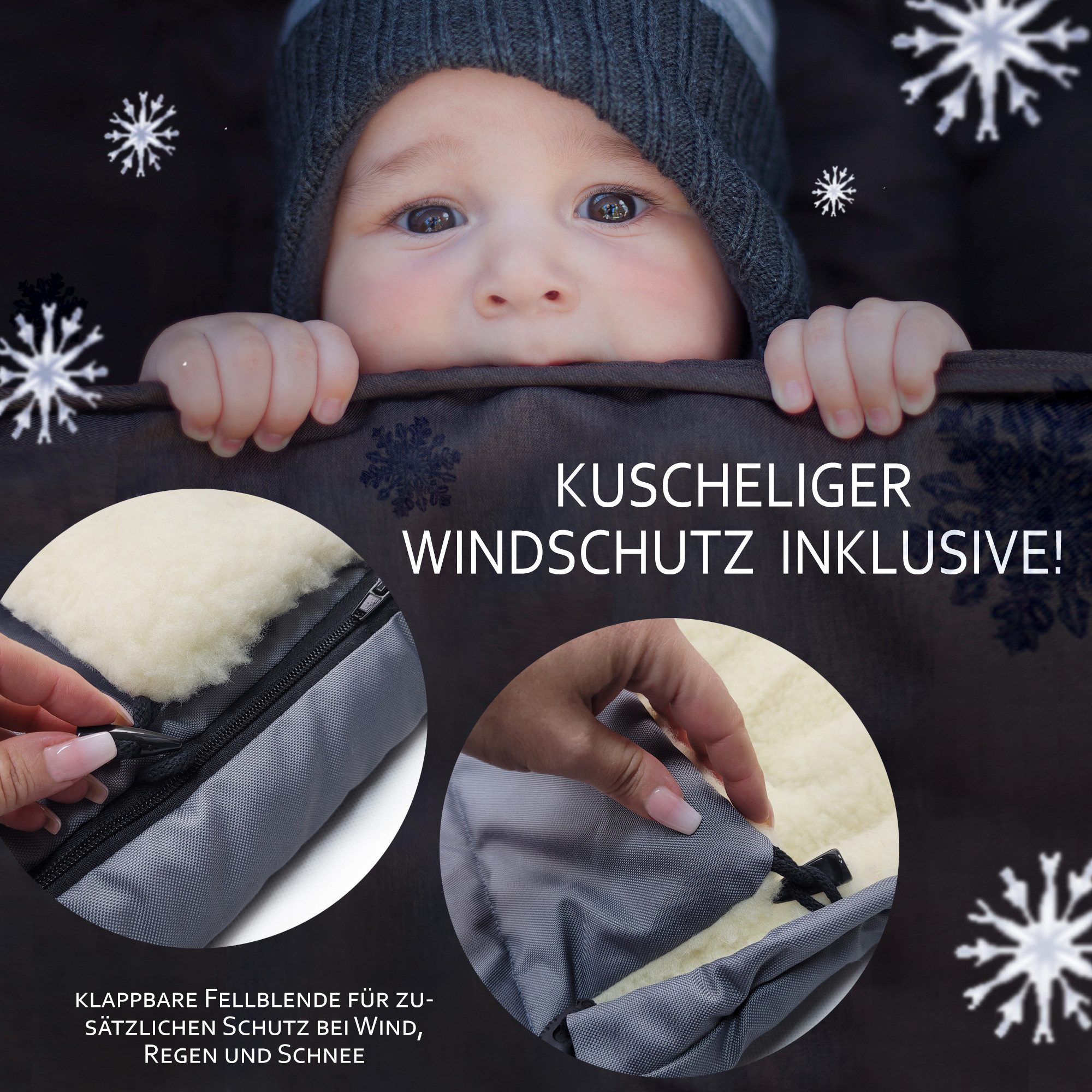 BambiniWelt by Rafael K. Schlitten CE-HOLZSCHLITTEN mit Rückenlehne Zugleine + WINTERFUßSACK Wolle 108cm (universaler Winterfußsack (108cm) + Holzschlitten (90cm), Kombi-Angebot