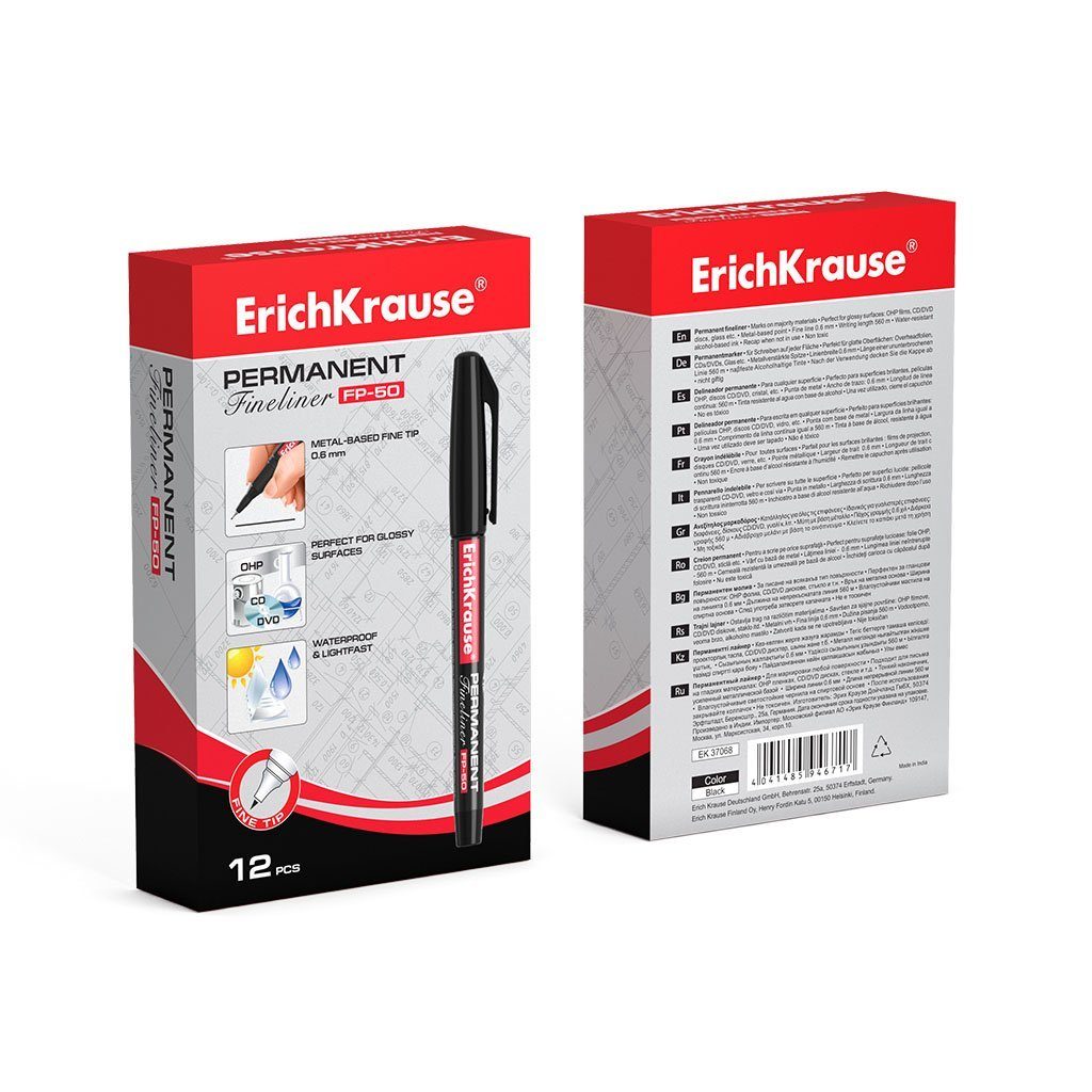 Erich Krause Fineliner, Fineliner FP-50 wasserfest 0,6mm schwarz 12 Stück