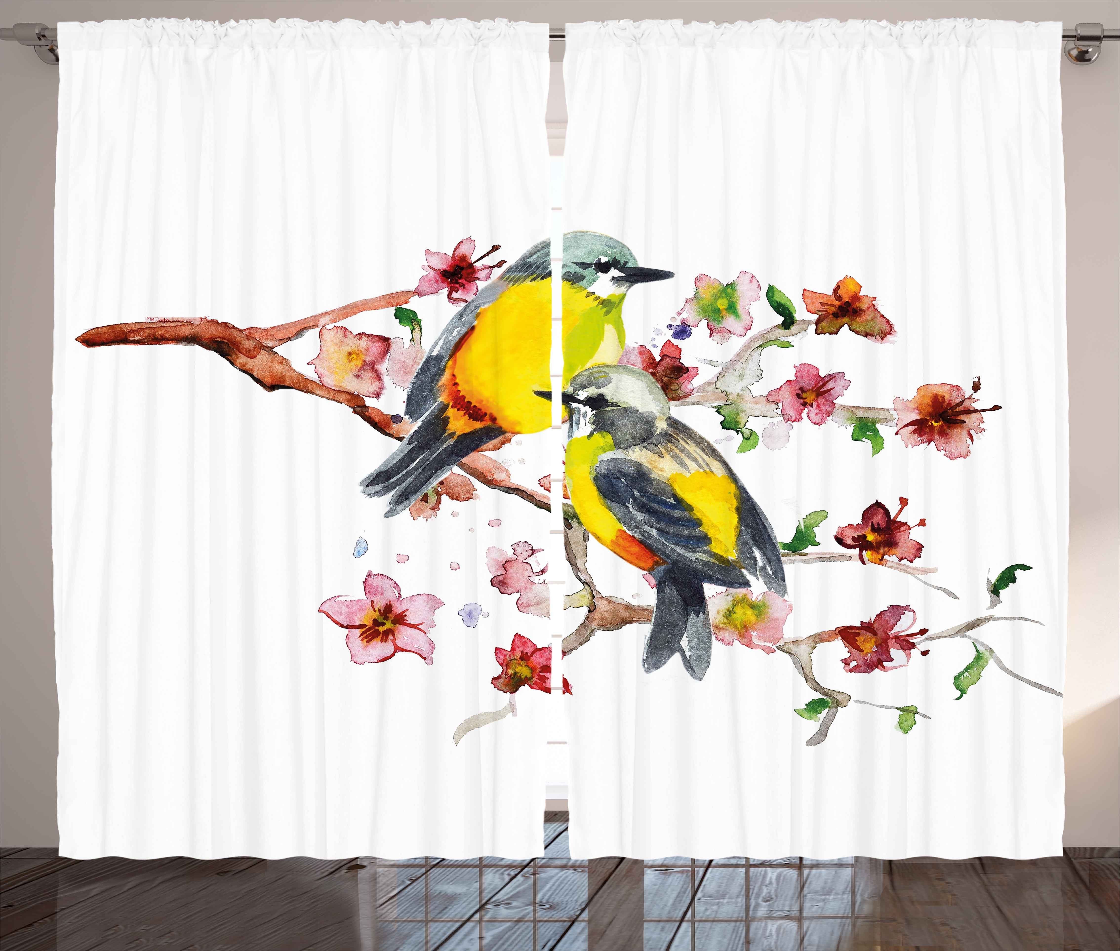 Gardine Schlafzimmer Kräuselband Vorhang mit Schlaufen und Haken, Abakuhaus, Natur Vögel auf den Zweigen