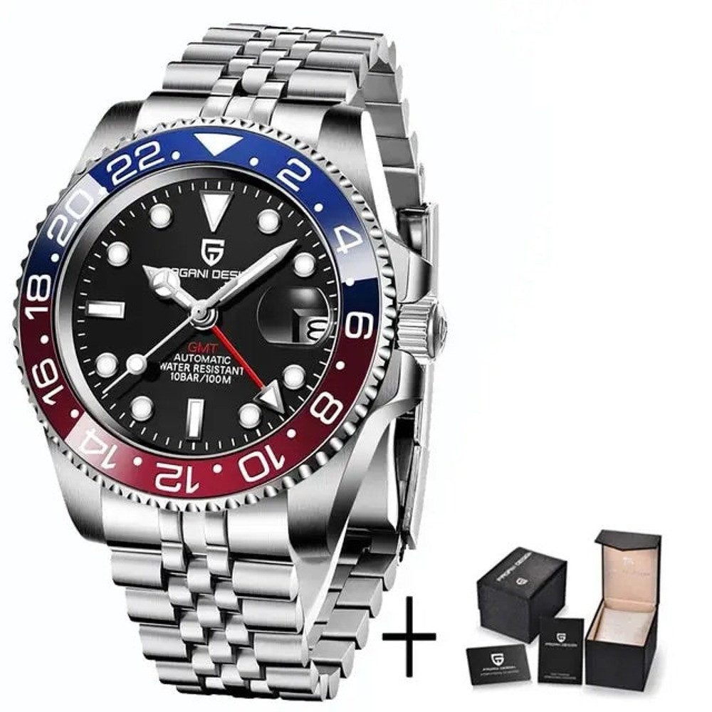 Pagani Design Automatikuhr Pagani Design GMT Master World Timer Automatik Pearl Herrenuhr Saphir