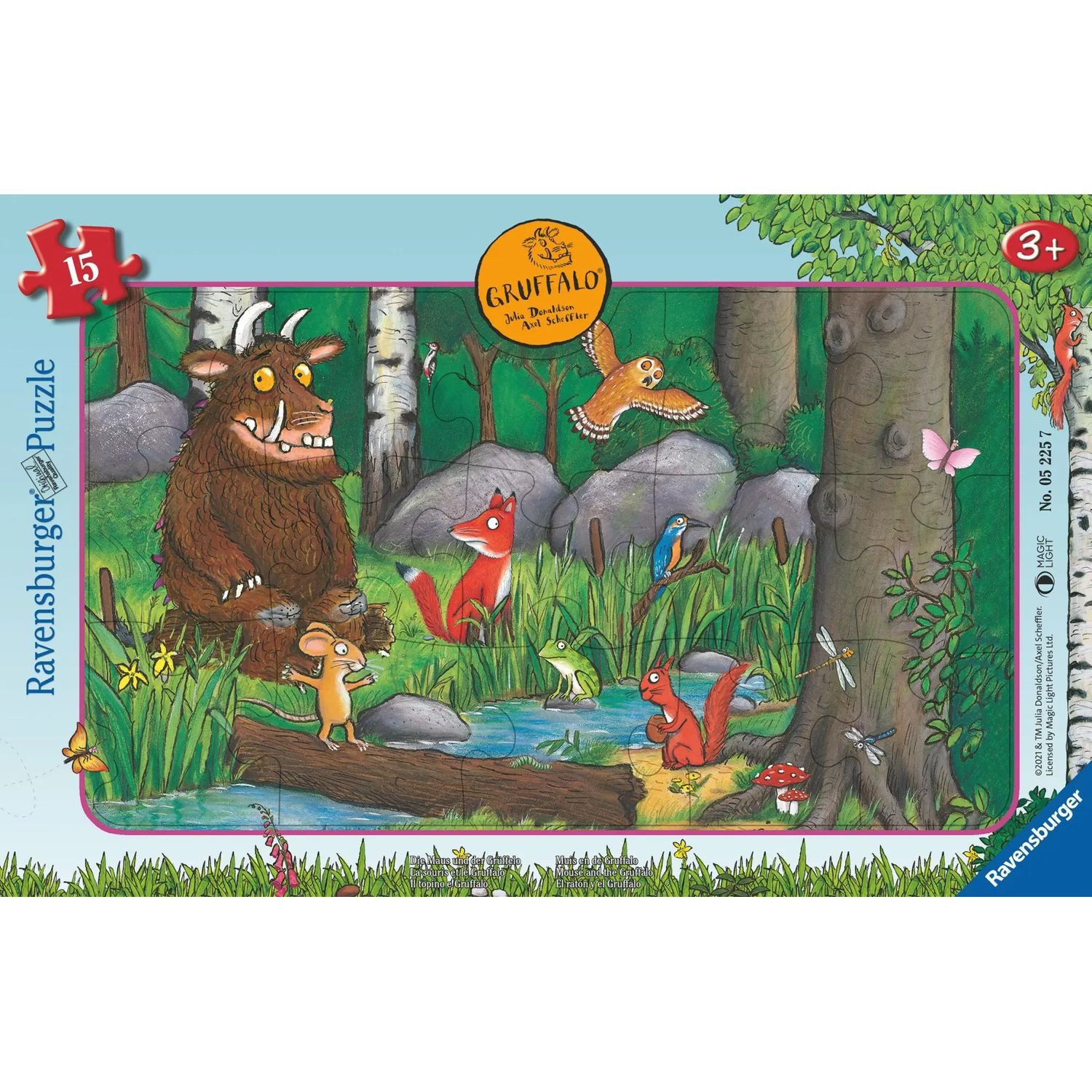 Ravensburger Puzzle Ravensburger Kinderpuzzle 05225 - Die Maus und der Grüffelo - 15..., 15 Puzzleteile