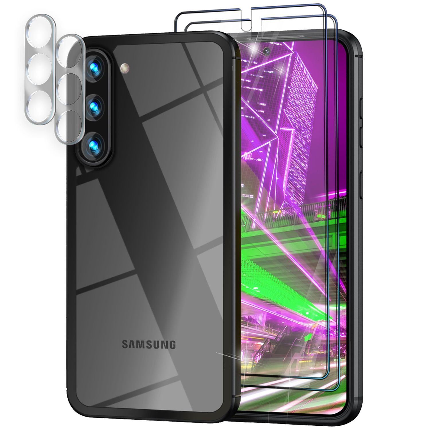 Nalia Smartphone-Hülle Samsung Galaxy S23, Klare Harte Hybrid Hülle / 2x Display- & Kameraschutz / Schutzrahmen