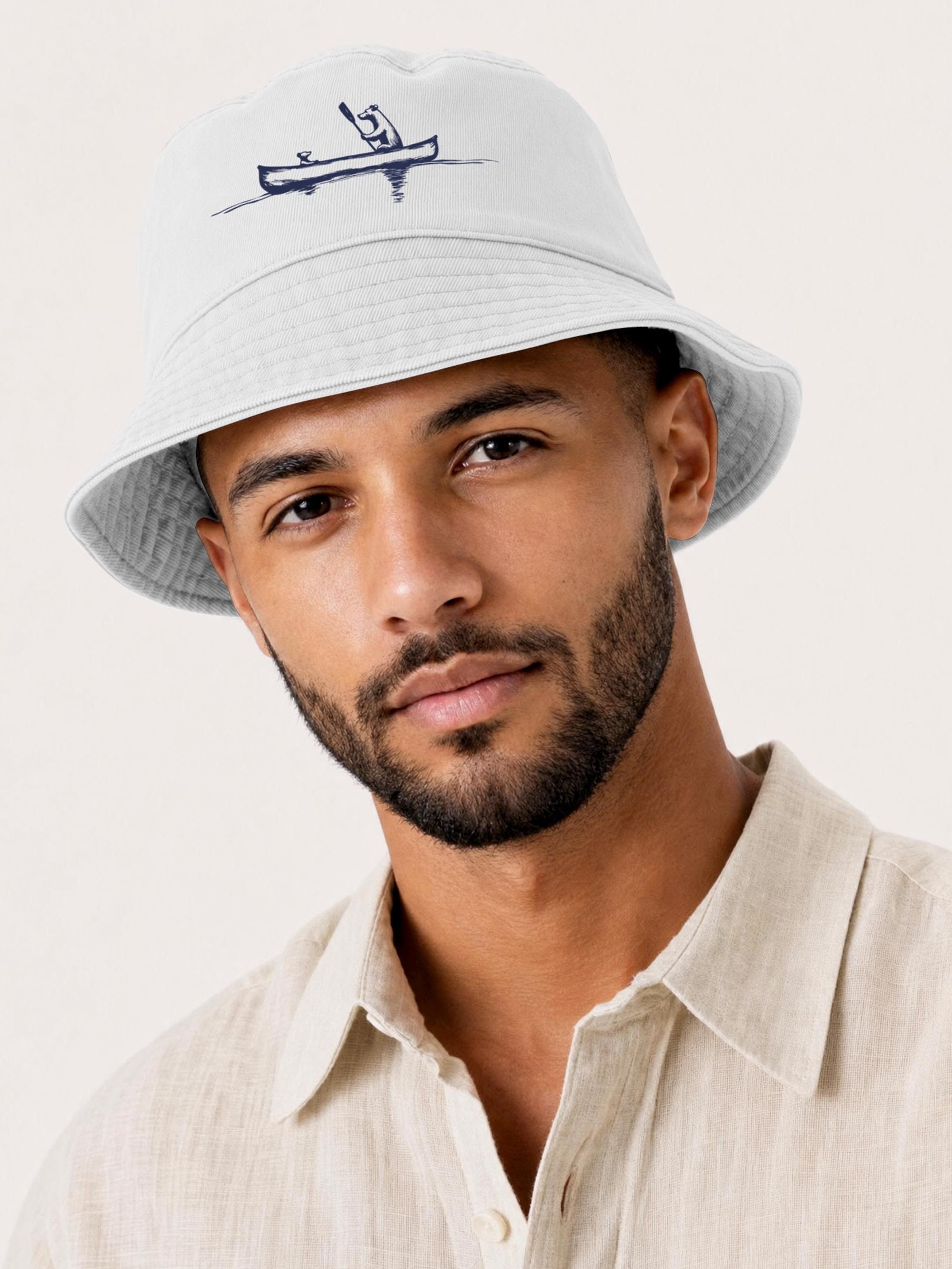 Neverless Fischerhut Anglerhut mit Print Bär Kanu Bucket Hat Baumwolle Neverless®