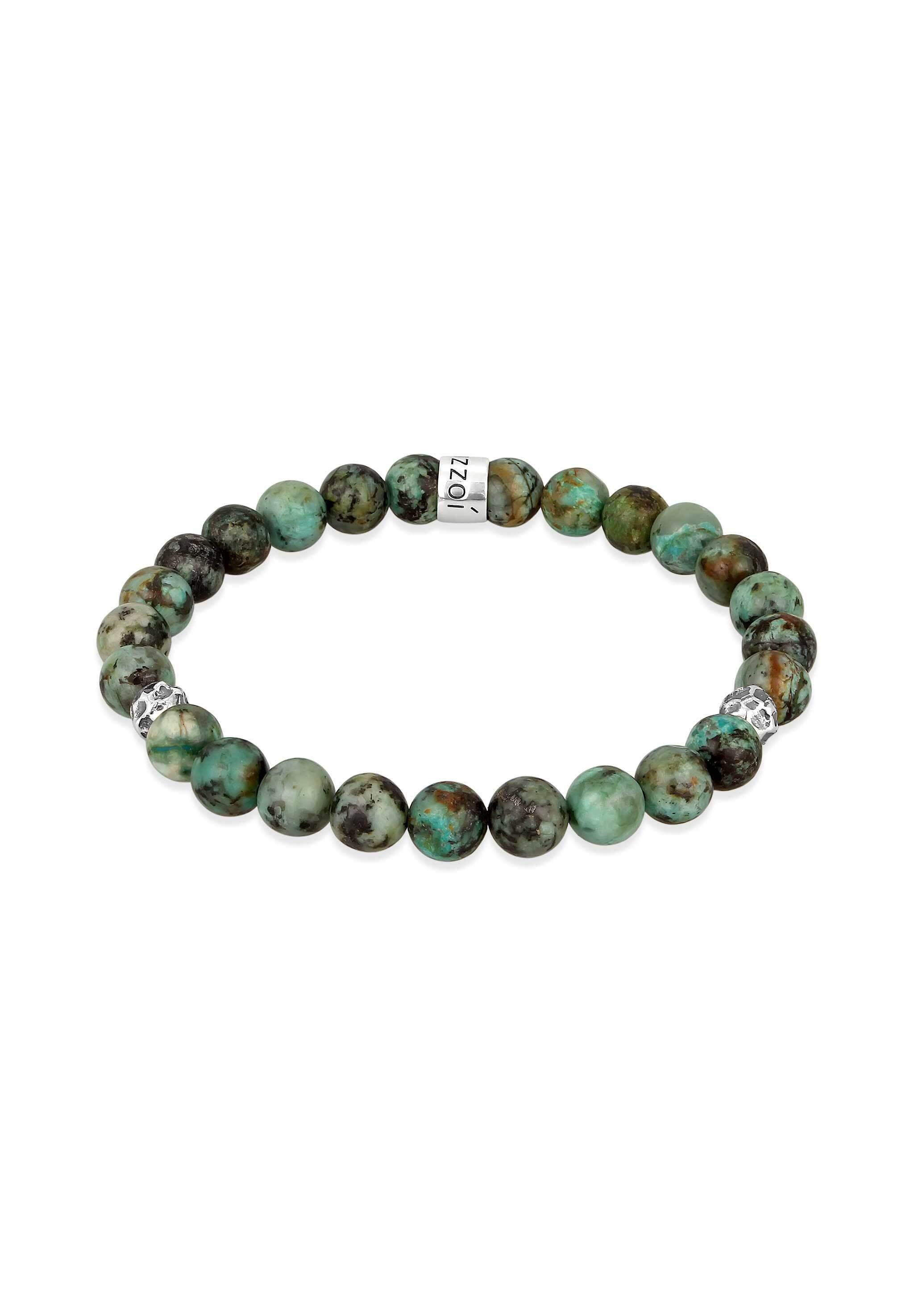 Kuzzoi Bead-Armband-Set Edelstein Perlen Türkis Grünlich-Braun 925 Sterling Silber