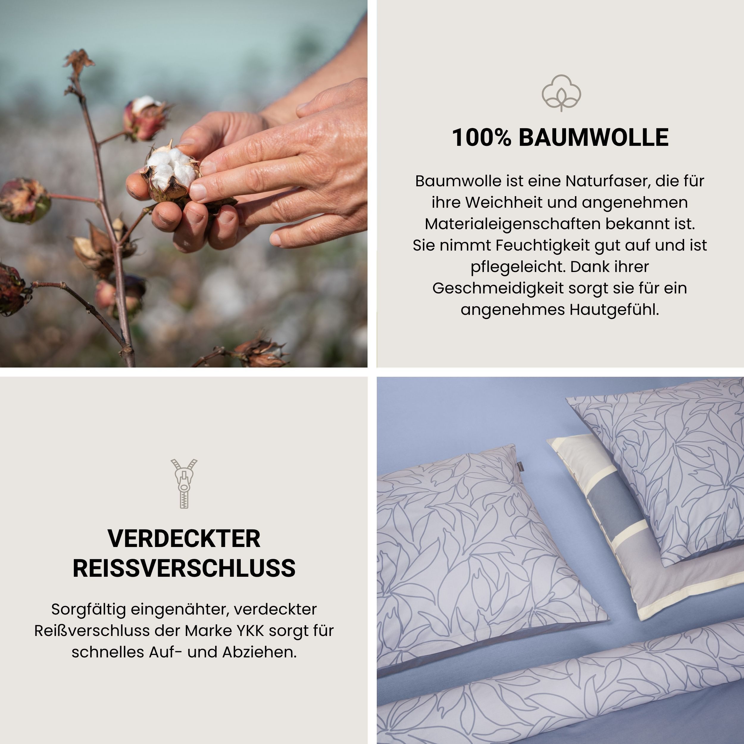 Schiesser Wendebettwäsche Leaves aus weicher Baumwolle mit schlichtem Botanikprint, Renforcé, 2 teilig, OEKO-TEX® MADE IN GREEN – Bild 3 von 5