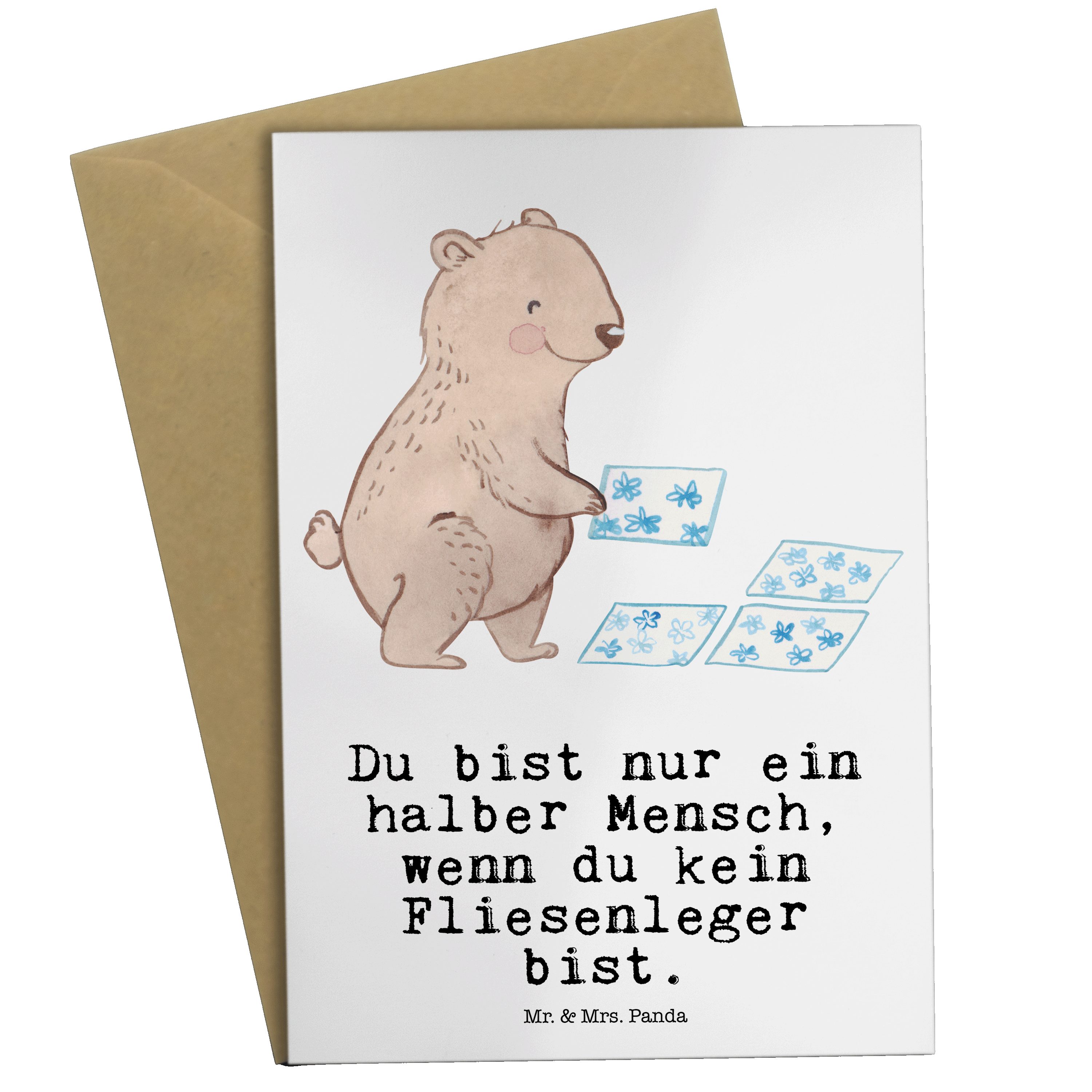 Mr. Fliesenleger Panda - Grußkarte Mrs. Weiß Fliesenlegermeister, - Herz mit Geschenk, & Arbeits