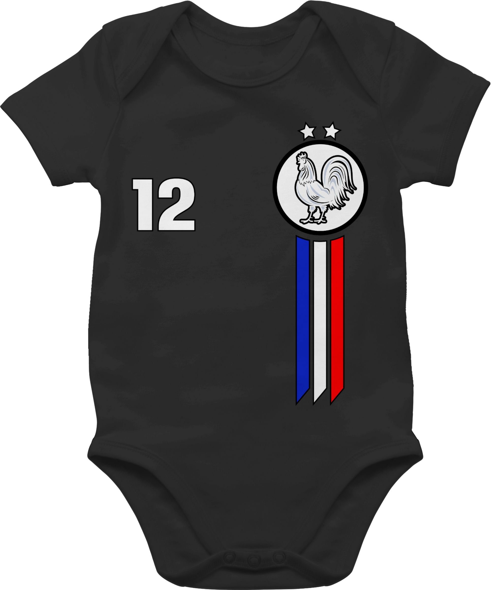 Shirtracer Shirtbody 12. Mann Frankreich Emblem Fussball EM 2024 Baby 2 Schwarz